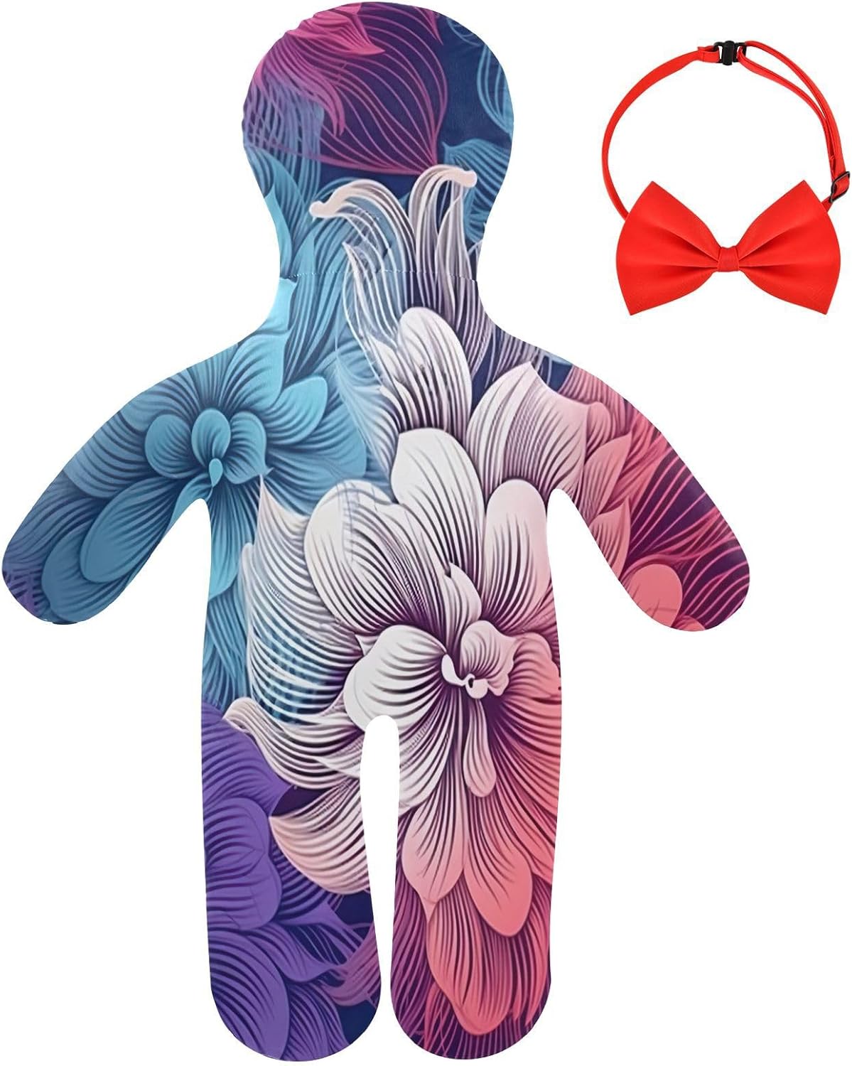 Colorful Line Flower2 Human-Shaped Pillow Soft Body Pillows Washable Velvet Pillows for Anxiety Relief Sleeping Cuddling & Support