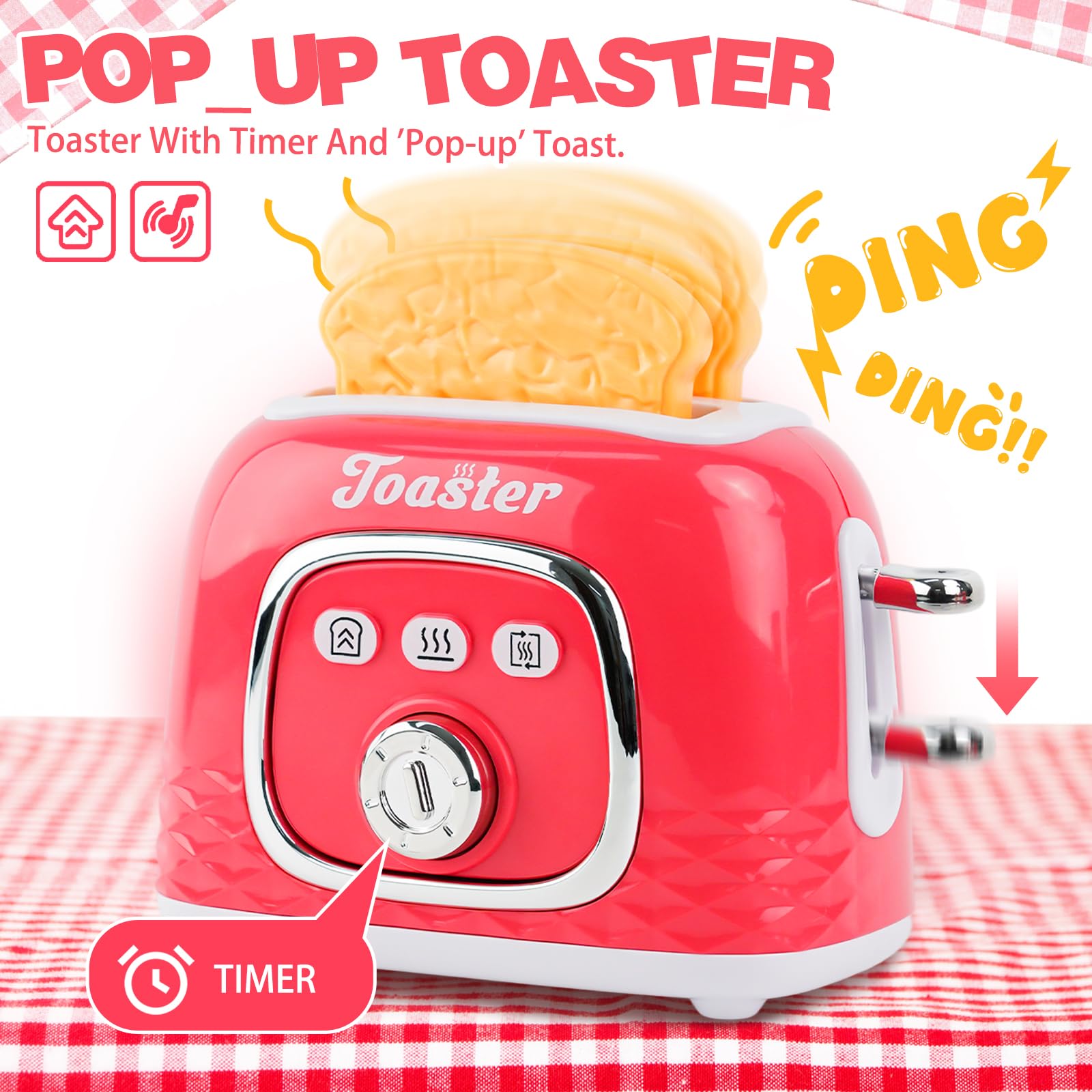 Ensemble d'appareils de cuisine pour enfants avec machine à café, mixeur, grille-pain, batteur, accessoires de cuisine pour enfants, jouets de cuisine de jeu avec aliments, avec lumière et son, jeux