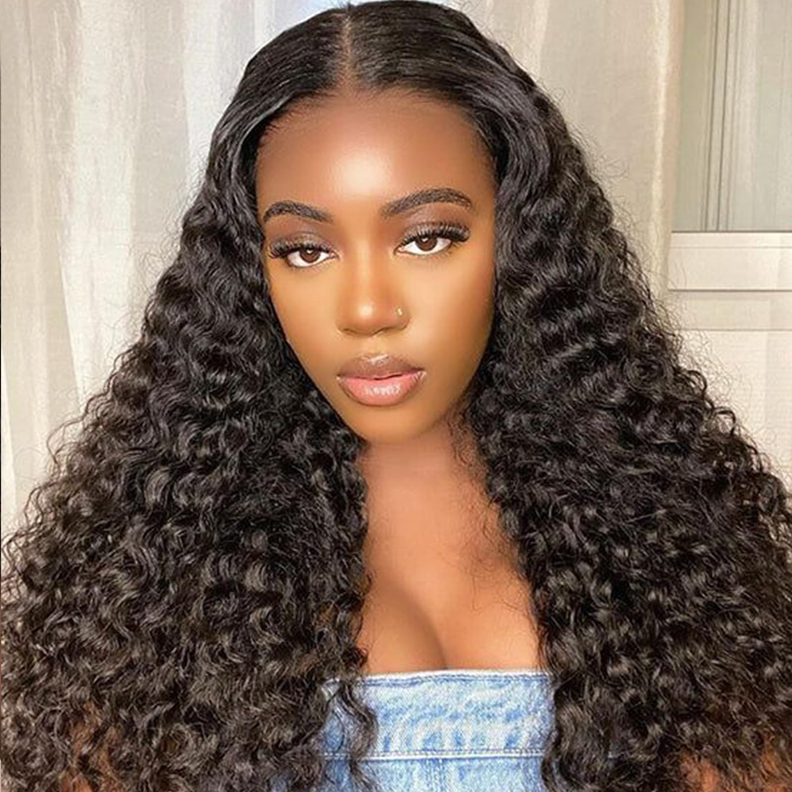 Clip-in-Haarverlängerungen, Echthaar, 55 cm, 22 Zoll Echthaar-Extensions für Frauen, doppelte Tresse, nahtlos, brasilianische tiefe Welle, 8 Stück, 120 g, 20 Clips, Naturschwarz