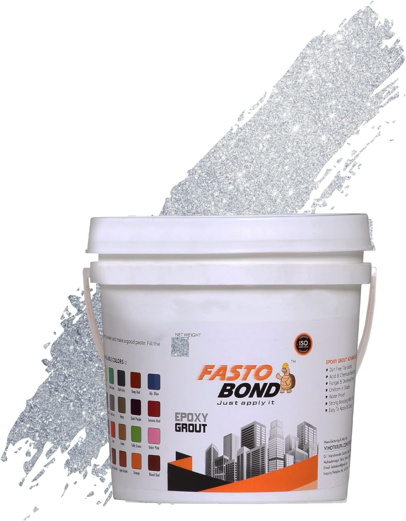 Resin Epoxy Grout - 1 Kg-3 Kg & 5 Kg - Full_Glitter-Sparkle Colors Tile Grout_Fastobond | 3 Components Only | Premixed Glitter For Uniform Finish (1 Kg, Sp. Silver), 1 Bucket