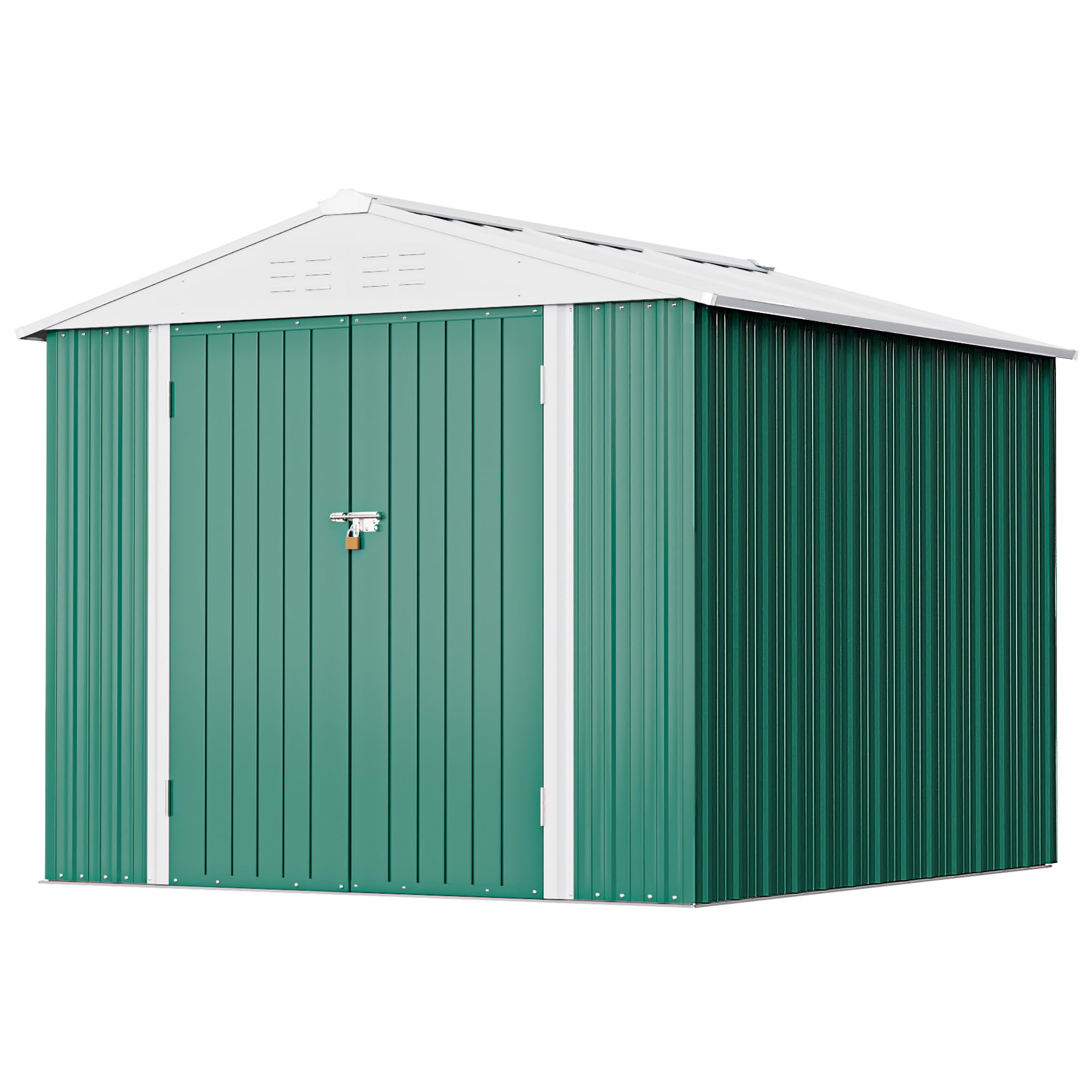 Greesum Metal Outdoor Storage Shed 8FT x 6FT, Steel Utility Tool Shed Storage House with Door &amp; Lock, Metal Sheds Outdoor Storage for Backyard Garden Patio Lawn (8’x 6'), Light White
