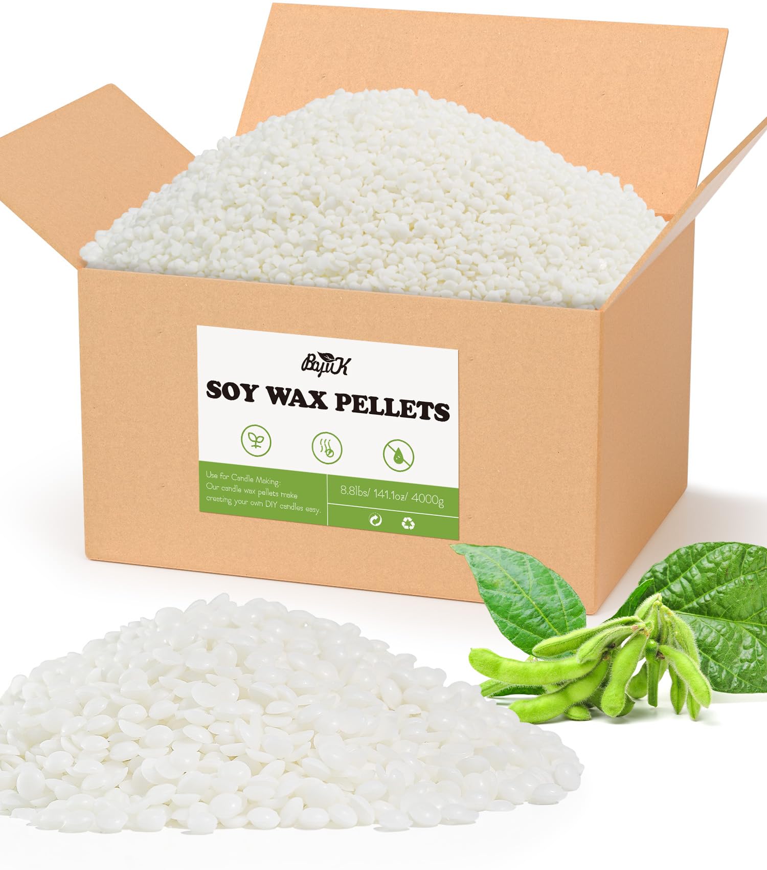 BOYUJK Premium wosk sojowy do świec 4 kg, naturalny wosk sojowy, 100% wosk sojowy do produkcji świec z uprawy ekologicznej, bez dodatków, nieszkodliwy i czysty