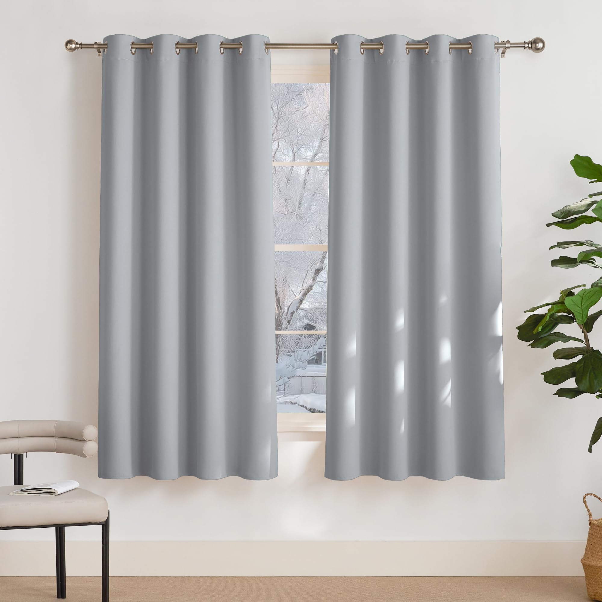 PONY DANCE Tende Moderne per Soggiorno - Tende Oscuranti per Interni Tenda Termica Isolante con Anelli Tende Camera da Letto 2 Pezzi L 140 x A 175 cm, Grigio Chiaro
