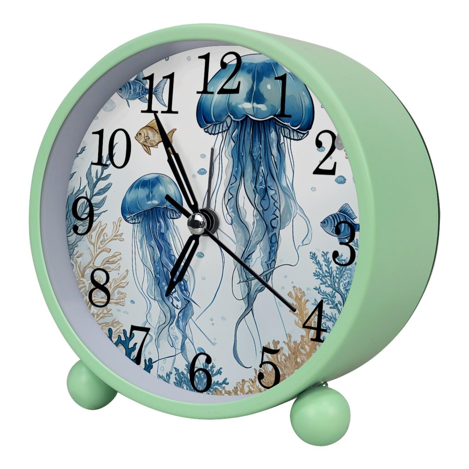 etoenbrc Watercolor Jellyfish Alarm Clock,Small Battery Operated Clock, Slient Plastic Table Clock for Living Room Bedroom and Office Decor