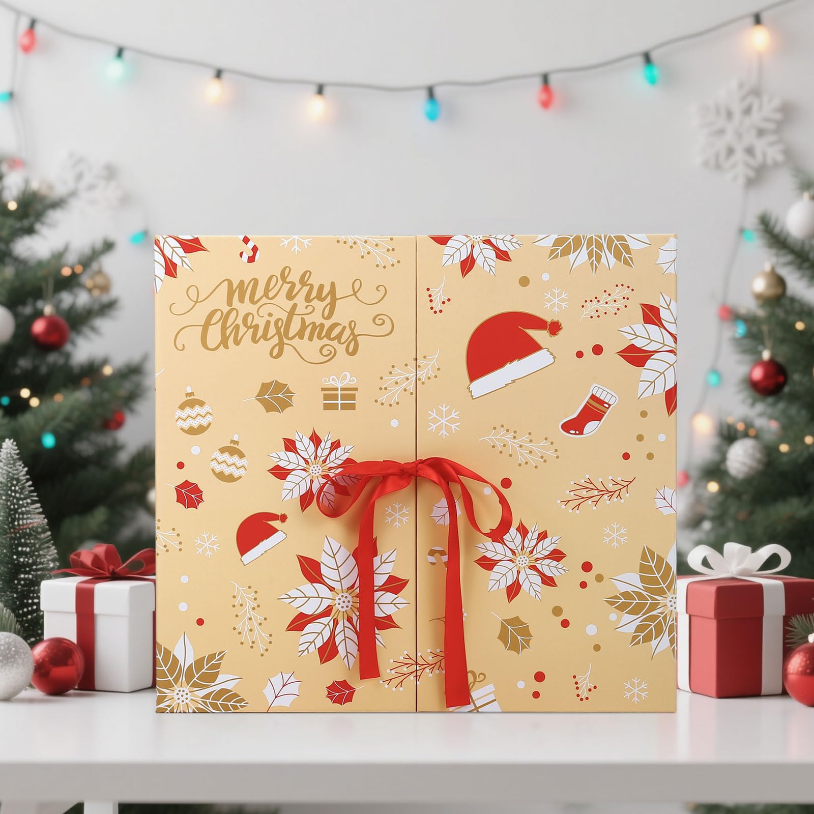 GWHOLE Calendrier de l'Avent de Noël 2025, compte à rebours de 24 jours, boîte cadeau rechargeable pour emballage cadeau, décoration de Noël (jaune)