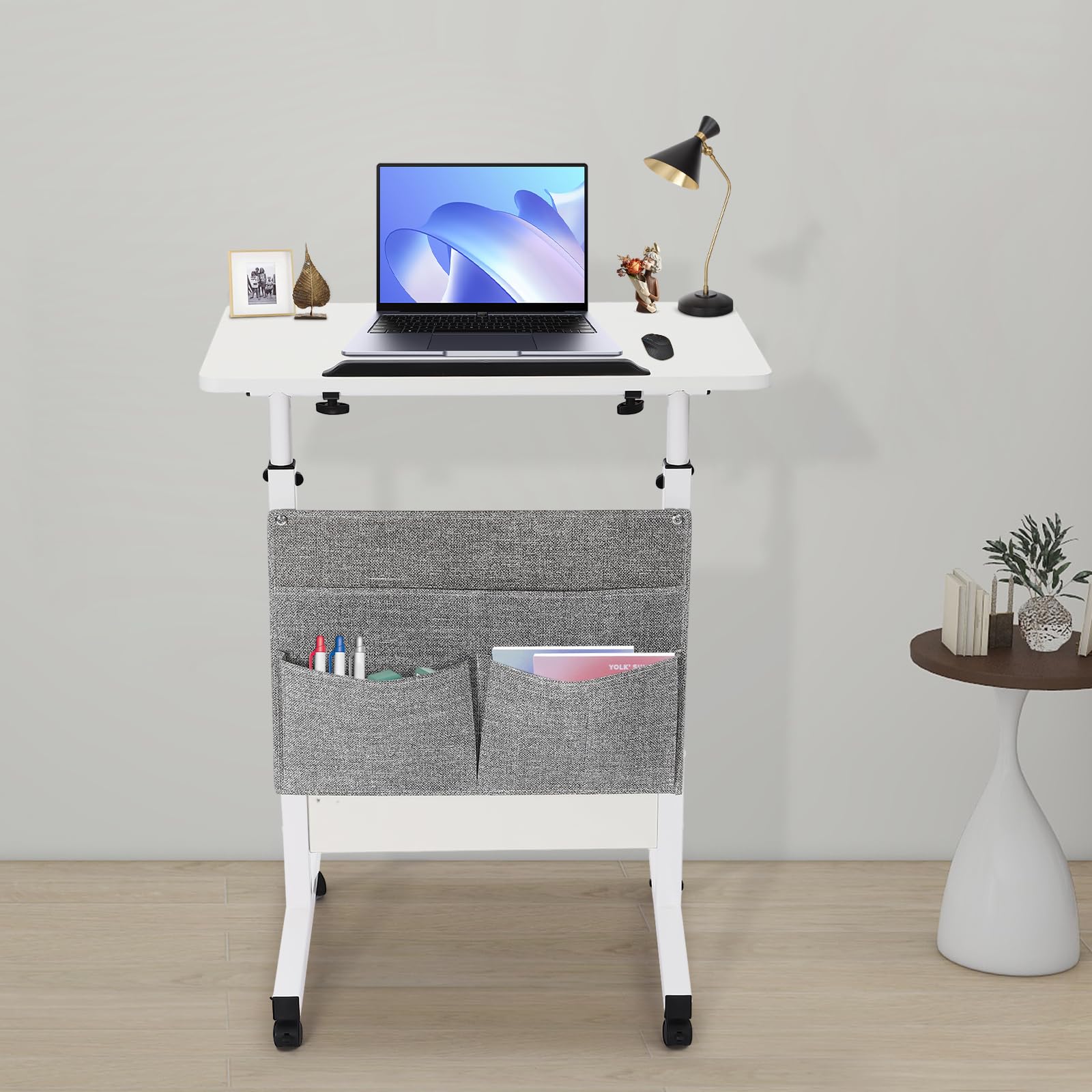 Adjustable Height Standing Desk with 4 Universal Wheels Portable Laptop Desk with Storage Bag Rolling Computer Stand with — view 2