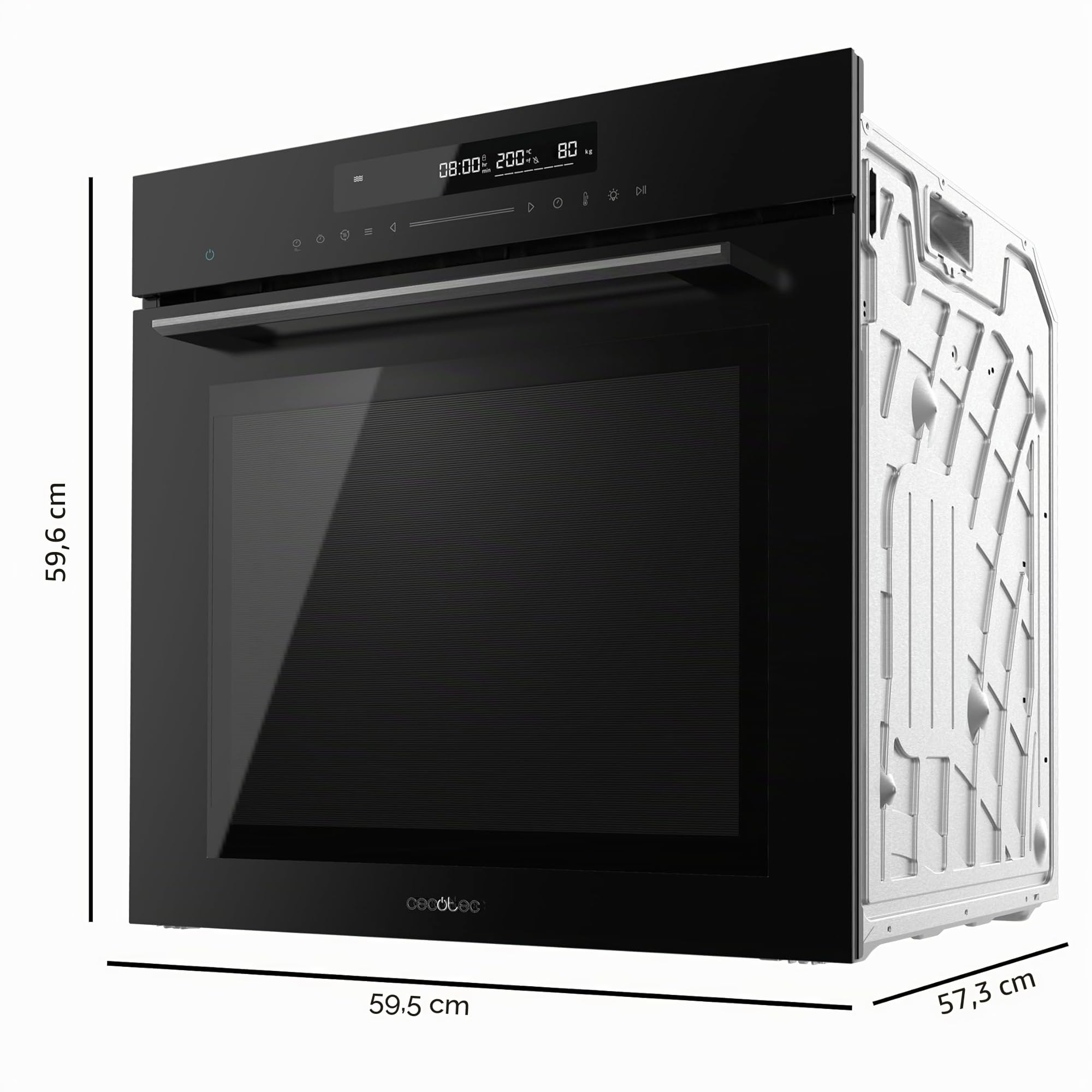 Cecotec Four encastrable 60cm Bolero Hexa SM406000 Glass Black A+. 2900W, 72L, 12 Fonctions, Steak Master, Pizza Master, Steam Assist, Steam EasyClean, Mode Eco, Décongélation, Minuterie électronique