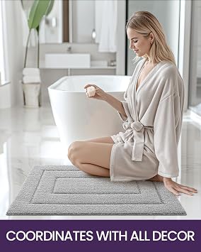 DEXI Bathroom Rug Mat, Extra Soft Absorbent Premium Bath Rug, Non-Slip Comfortable Bath Mat, Carpet for Tub, Shower, Bath Room, Machine Washable, 20x32+24x43, Light Grey