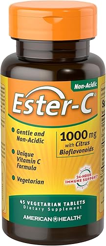 American Health Ester-C con bioflavonoides cítricos tabletas vegetarianas  24 horas de apoyo inmunológico suave para el estómago vitamina C no ácida