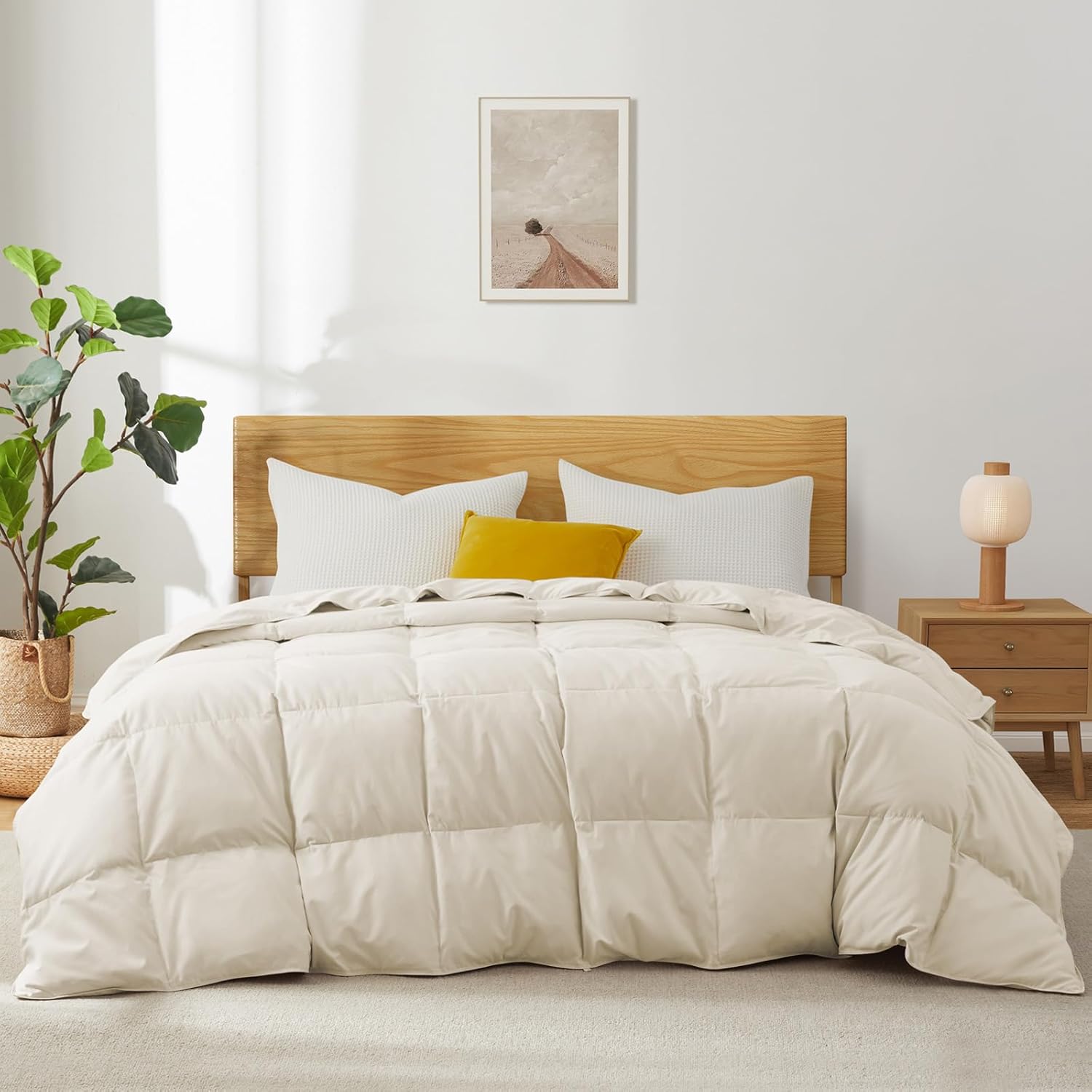 Joysoul Goose Feathers Fiber Comforter - Lightweight Ultra Soft Fabric Cover Breathable White Down Feather Fill, Queen Size Duvet Insert (88" X 88")