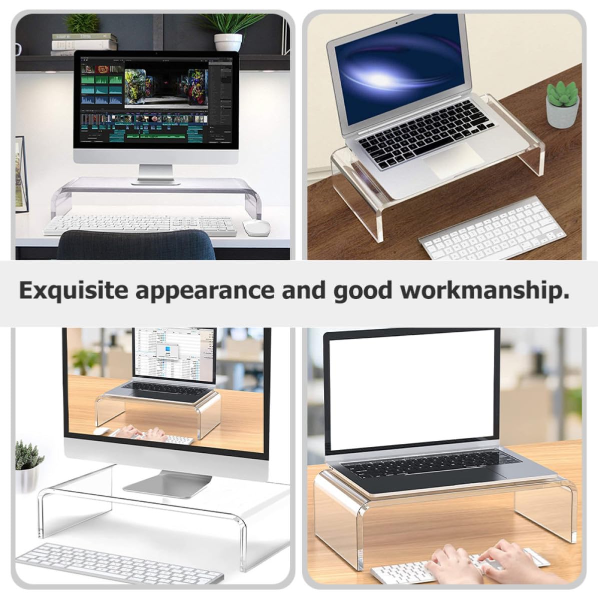 SUPVOX Supporto Organizer Trasparente e Elevatrice Acrilico Base per Monitor Bordo Liscio Laptop e Tastiera da Scrivania per Ufficio e Casa