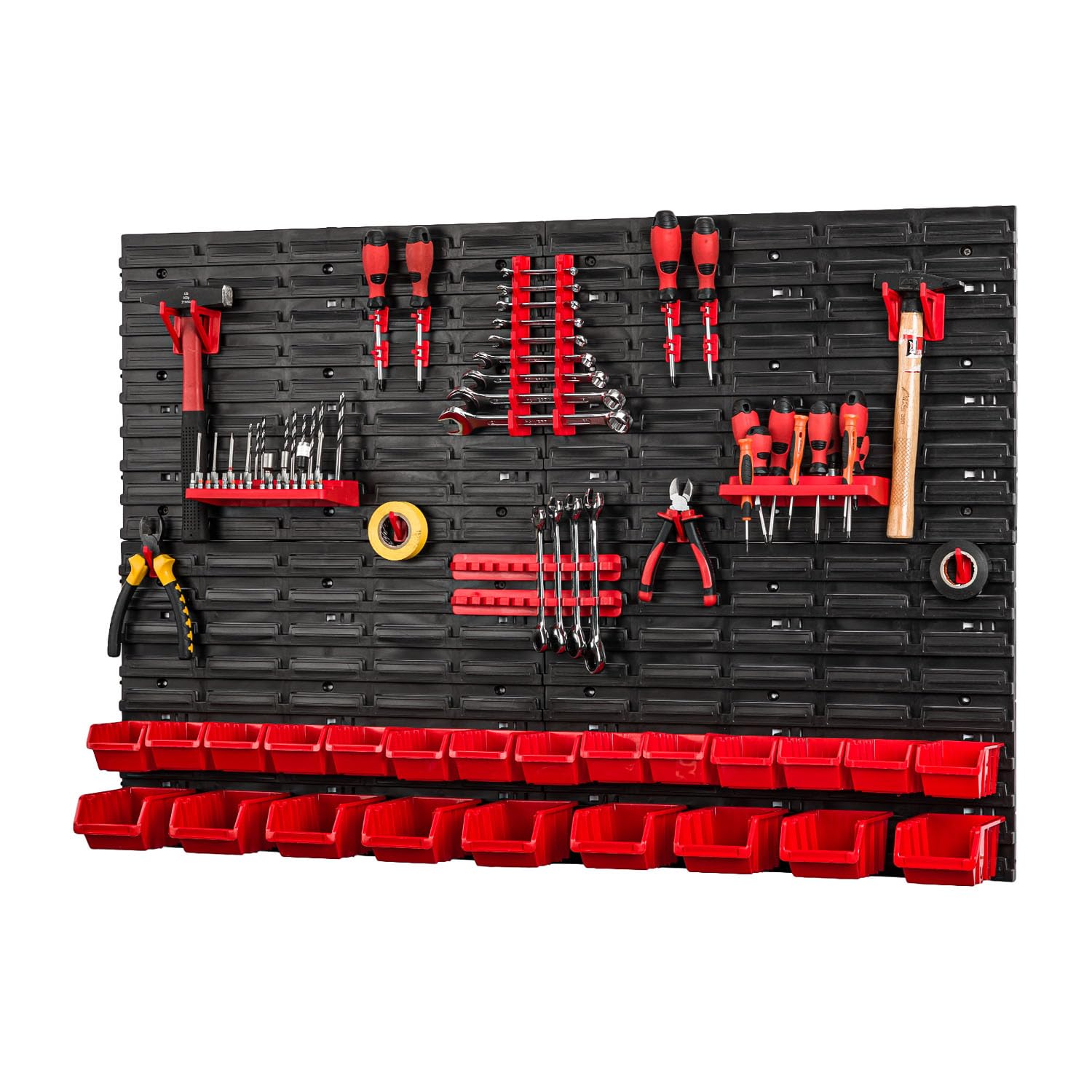 PAFEN Tool Wall With Stacking Boxes - 1152 x 780 mm Storage System for Garage Workshop - Perforated Wall Shelf Organizer Set With 47 Pieces Tool Holders