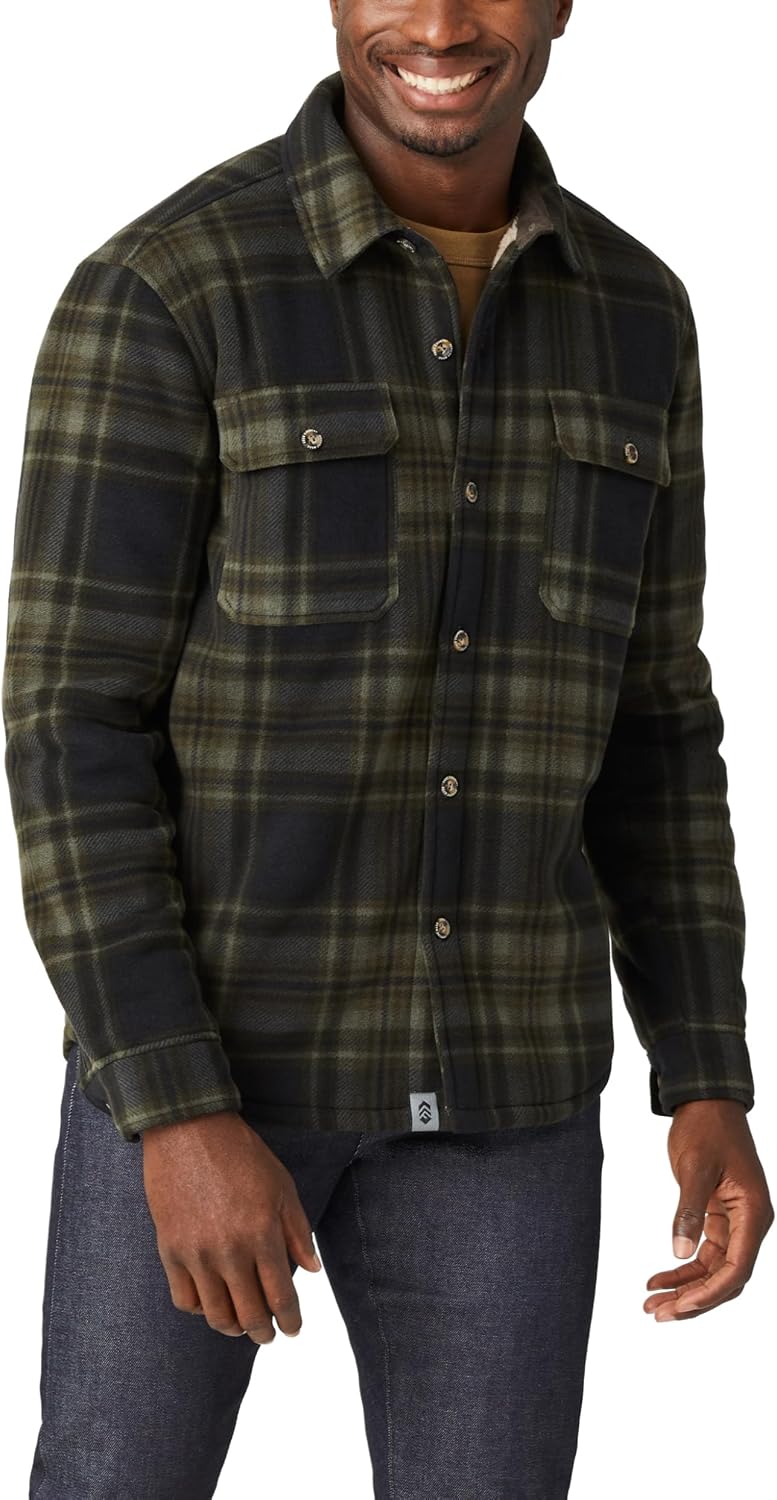 Free Country Mens Long Sleeve Sherpa Lined Shirt Jacket Warm Fleece Button Up Coat with Pockets for Men-Mountain Ridge