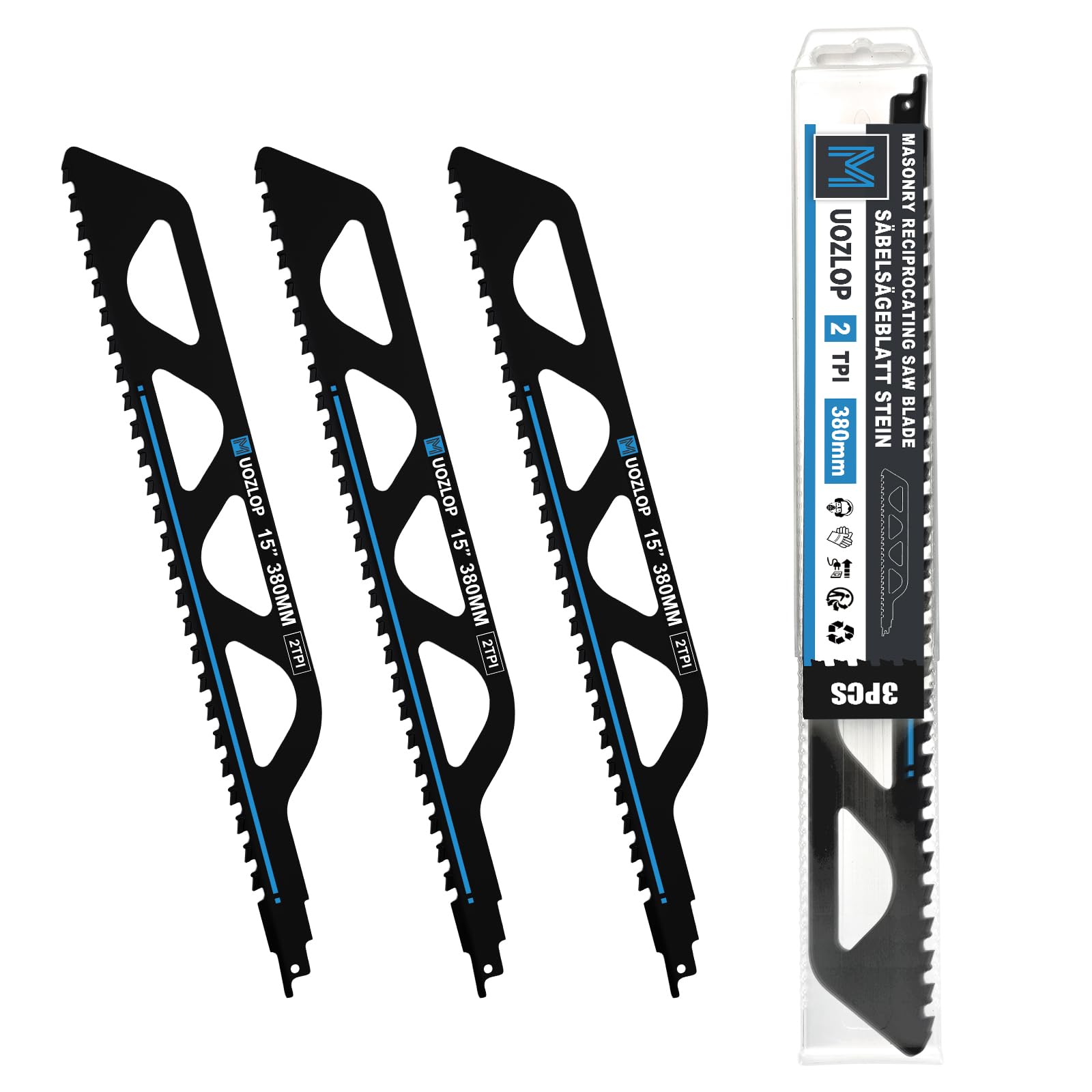 MUOZLOP 3Pack15 inch(380mm)2TPI Masonry Reciprocating Saw Blades