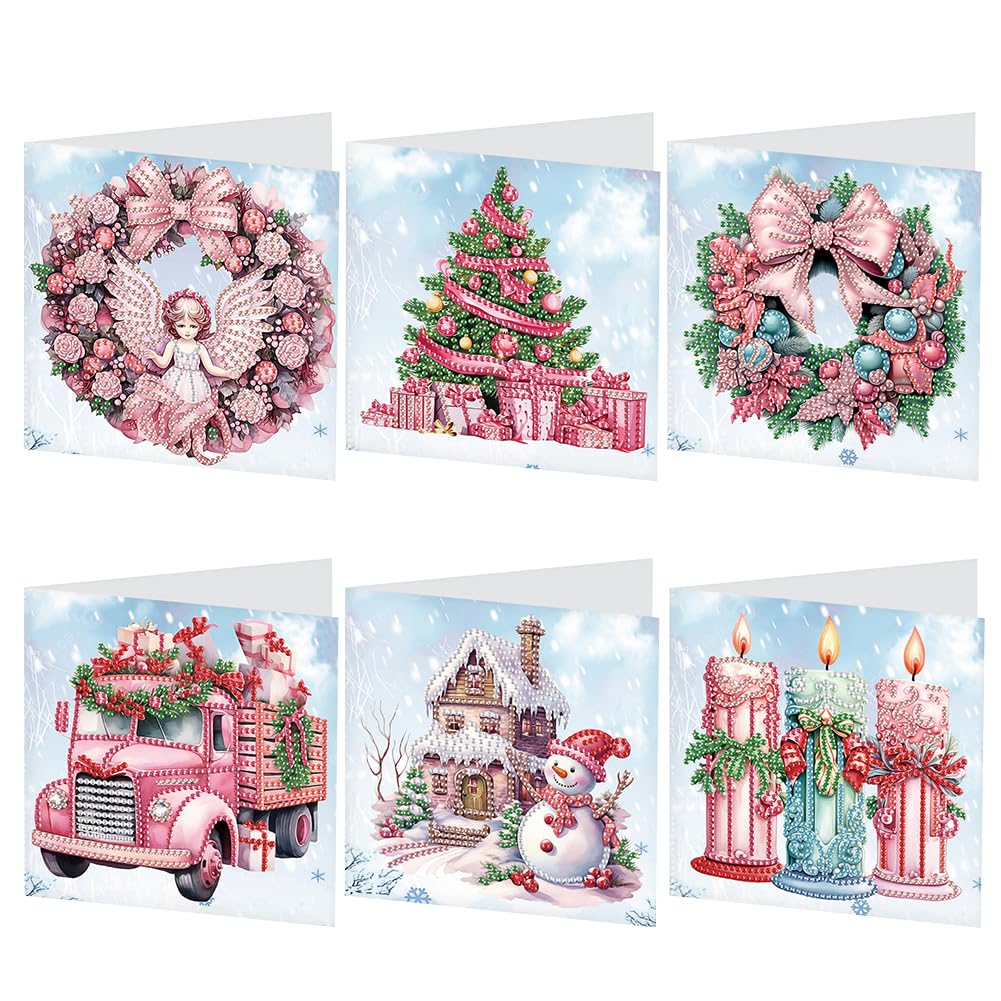 AMZGSHOP 6 Pcs Diamond Art Kits Greeting Card Set, DIY Diamond Art Painting Cards, Folding Greeting Card Crafts, Mosaic Handmade Creative Postcards