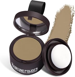 Instant Hairline Powder, Hair Root Powder Hides Folding Hairline, Windproof Waterproof Hair Root Coucher, Professional Hairline Shadow Powder with Mirror and Pouf (Coffee Brown, 4g)