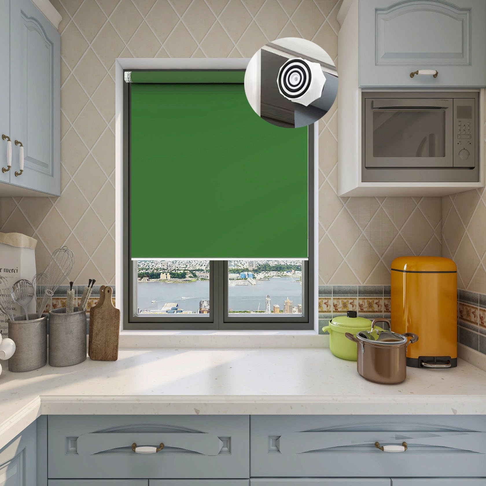Thermal Blackout Blinds 45 x 80 cm Privacy Protection Easy to Install, Sun Shade Curtain Easy Fit Home Office for Bedroom, Nursery, Dark Green