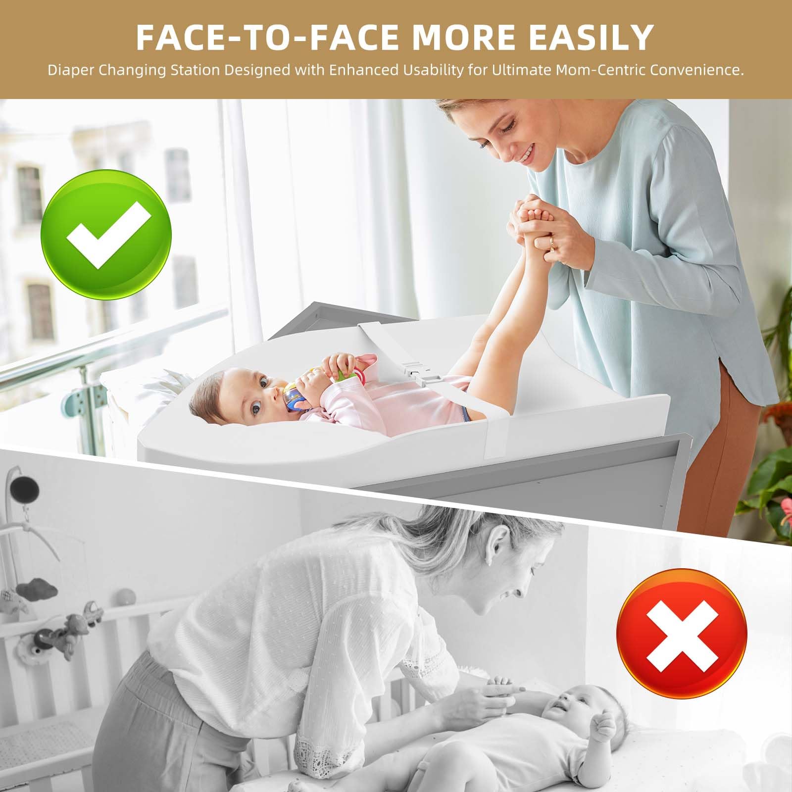 XJD Corner Baby Changing Table with 2 Storage Drawers Changing Table with Pad Diaper Changing Station (Grey)