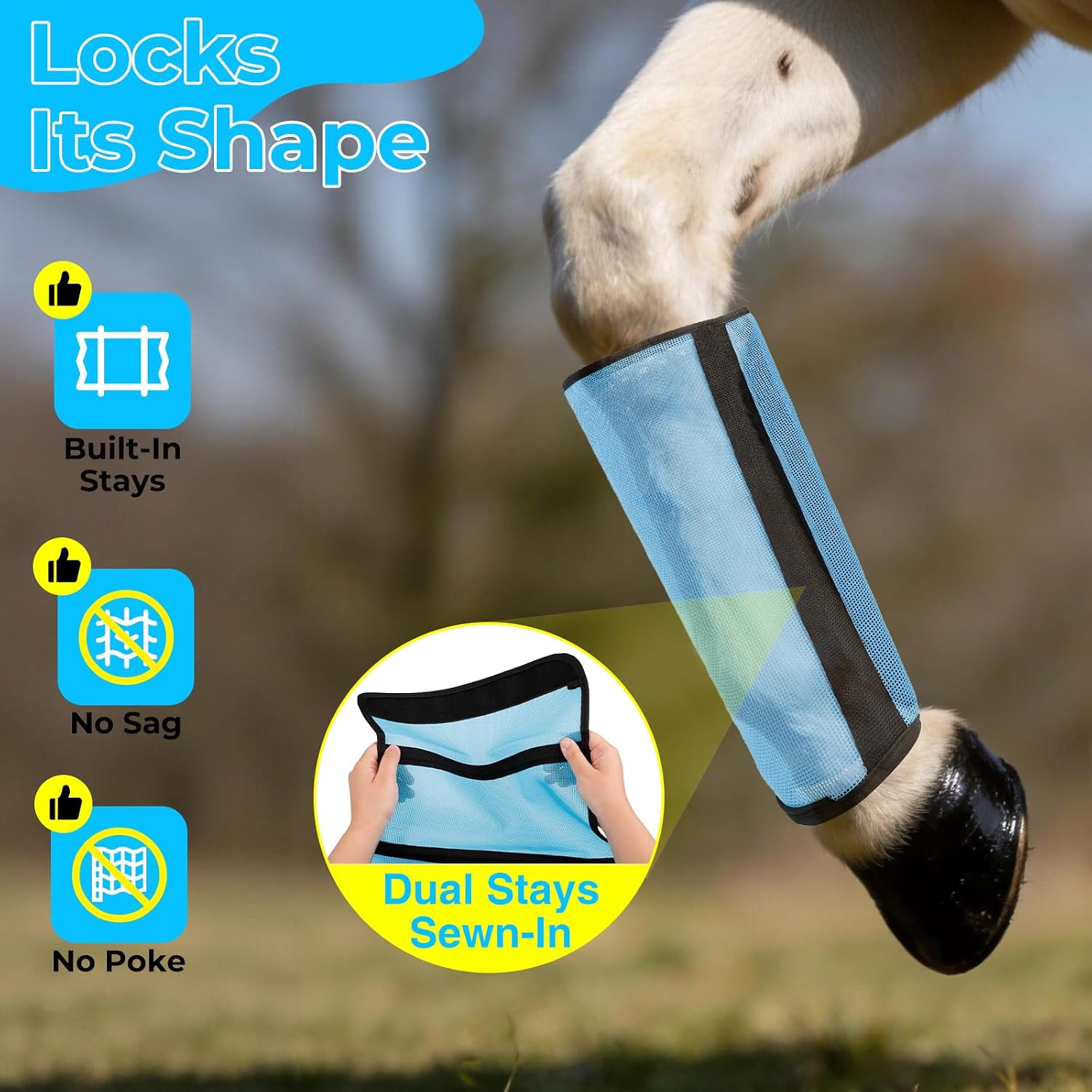 Fly Boots for Horses Set of 4 – Horse Fly Boots with Anti-Sag Stays & Breathable Mesh, Reduces Stomping & Fatigue, Curved-Edge Design for Natural Motion, Comfort Fit for Medium to Large Horses