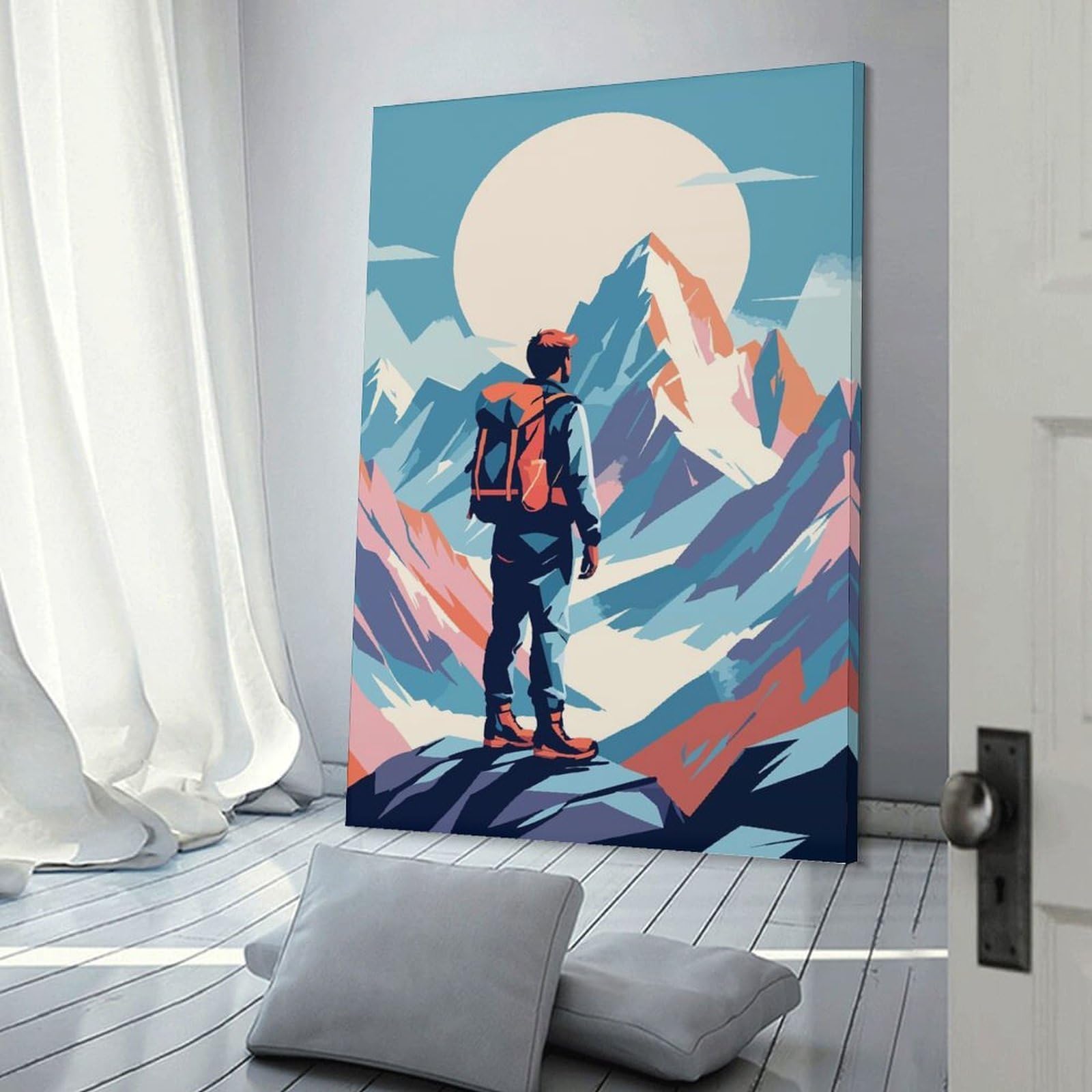 Junmoney Decorative Wall Artwork Mountain Hiker Minimalist Art, 16x24inch(40x60cm), for Calm Bedrooms, Home Corners Or Flats, An Easy Wall Refresh for Bedrooms