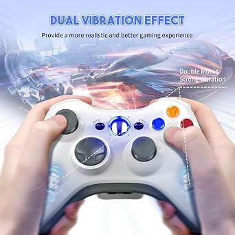Gamrombo 2 Pack Replacement for Xbox 360 Controller, Wireless Controllers Gamepad Upgraded Joystick Compatible with 360 & Slim, Windows 11/10/8/7 PC Controller(White+Black)