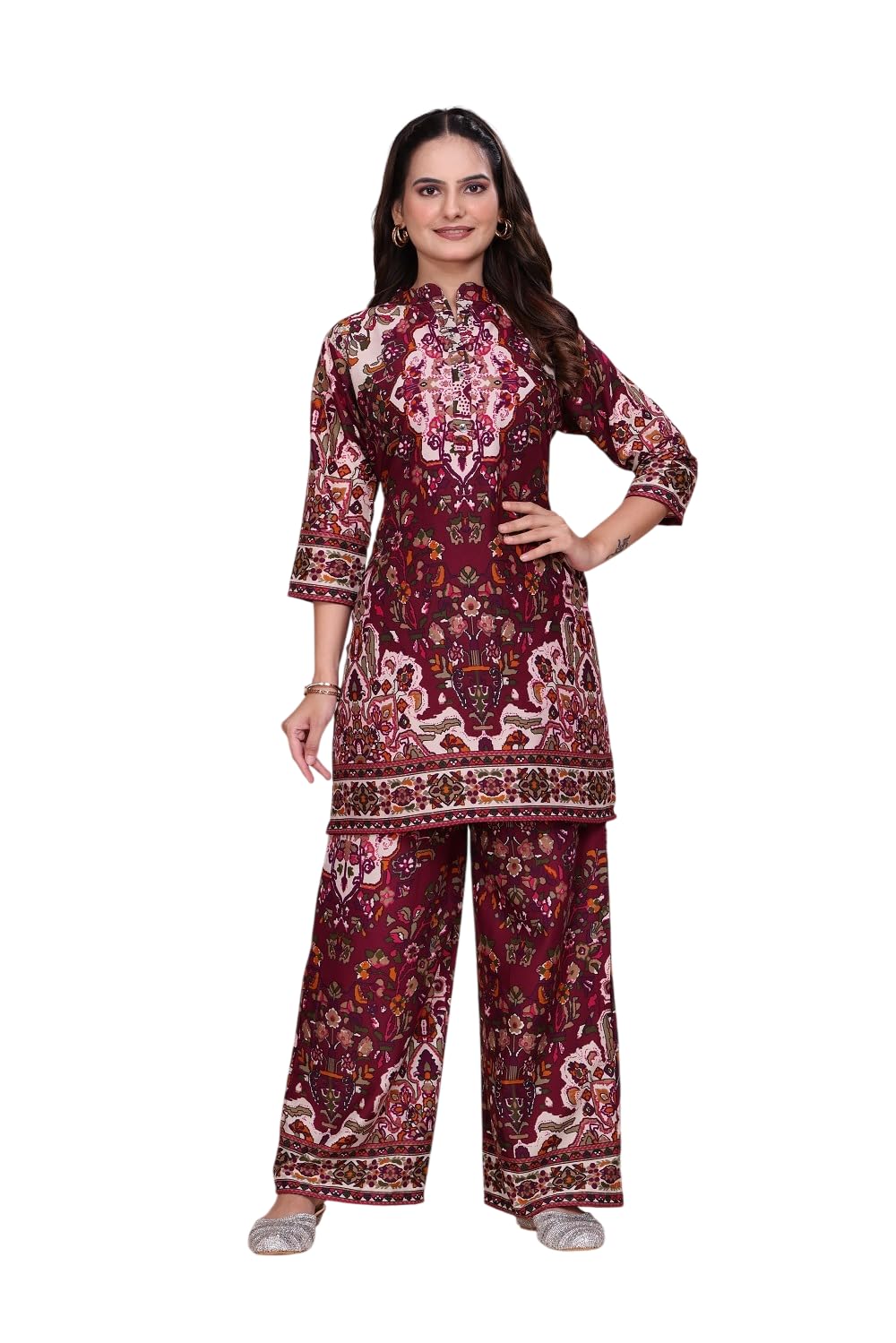 Women Co-ords Set Poly Rayon | Co Ord Set for Women Stylish | Casual Top with pent Set | Regular Fit Printed Shirt with Straight Pant-image-49