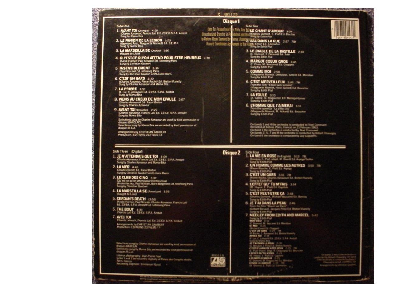 Rare Edith & Marcel Original Motion Picture Soundtrack Promo Issue Stereo 2 Lp Set & Original Gate-fold Cover - Claude LeLouch - Atlantic Records 1983