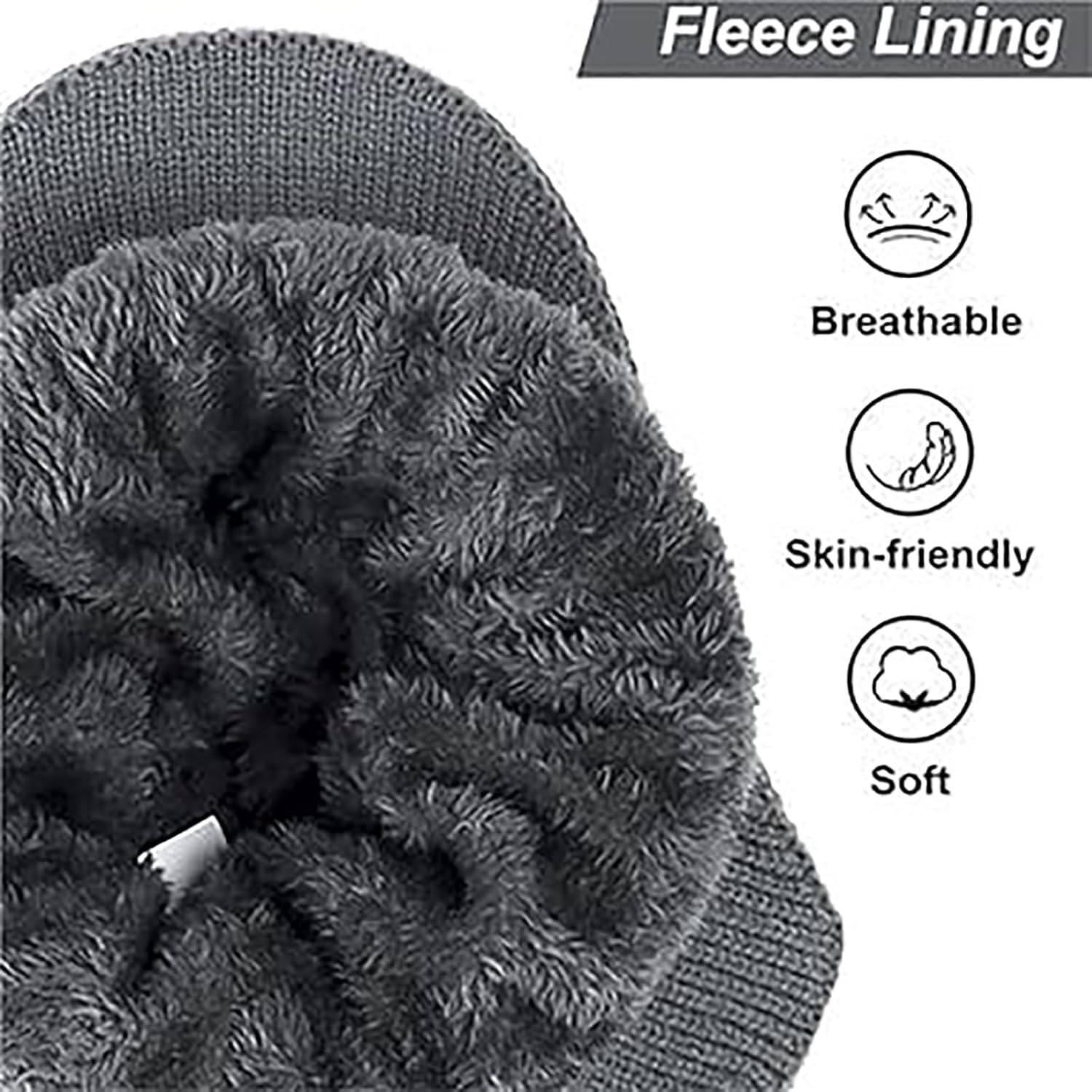 Winter Hat with Ear Flaps, Beanie with Brim, 3 in 1 Beanie Hat, Elastic Warm Ear Protection Knitted Hat