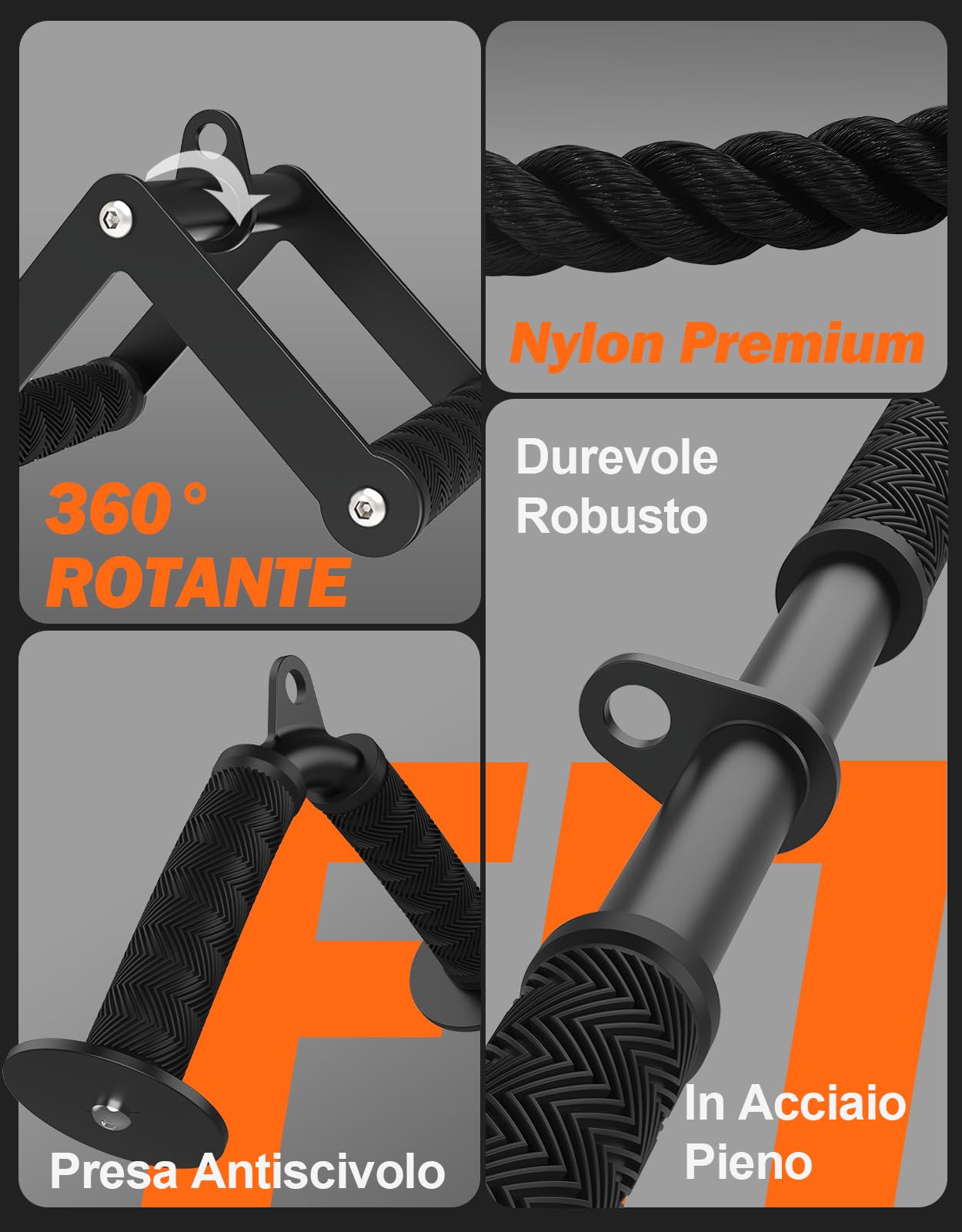 Fitarc Set di accessori per macchina da palestra e allenamento a casa, accessori pulldown LAT con impugnature antiscivolo, nero