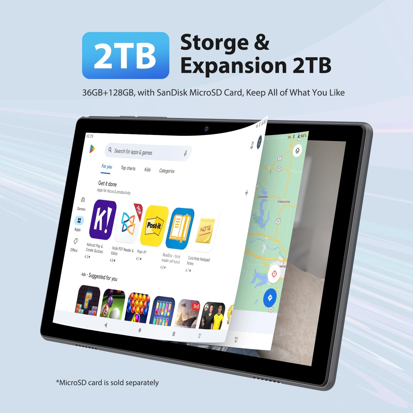 Tablet 10 Pollici, Tablet con 36GB RAM+128GB ROM/2TB TF, Octa Core 2.0Ghz, 5G WiFi, 8000mAh, BT5.0, 8+5MP, Widevine L1, FM, Android 15 Tablets con Tastiera e Mouse/Penna/Auricolar
