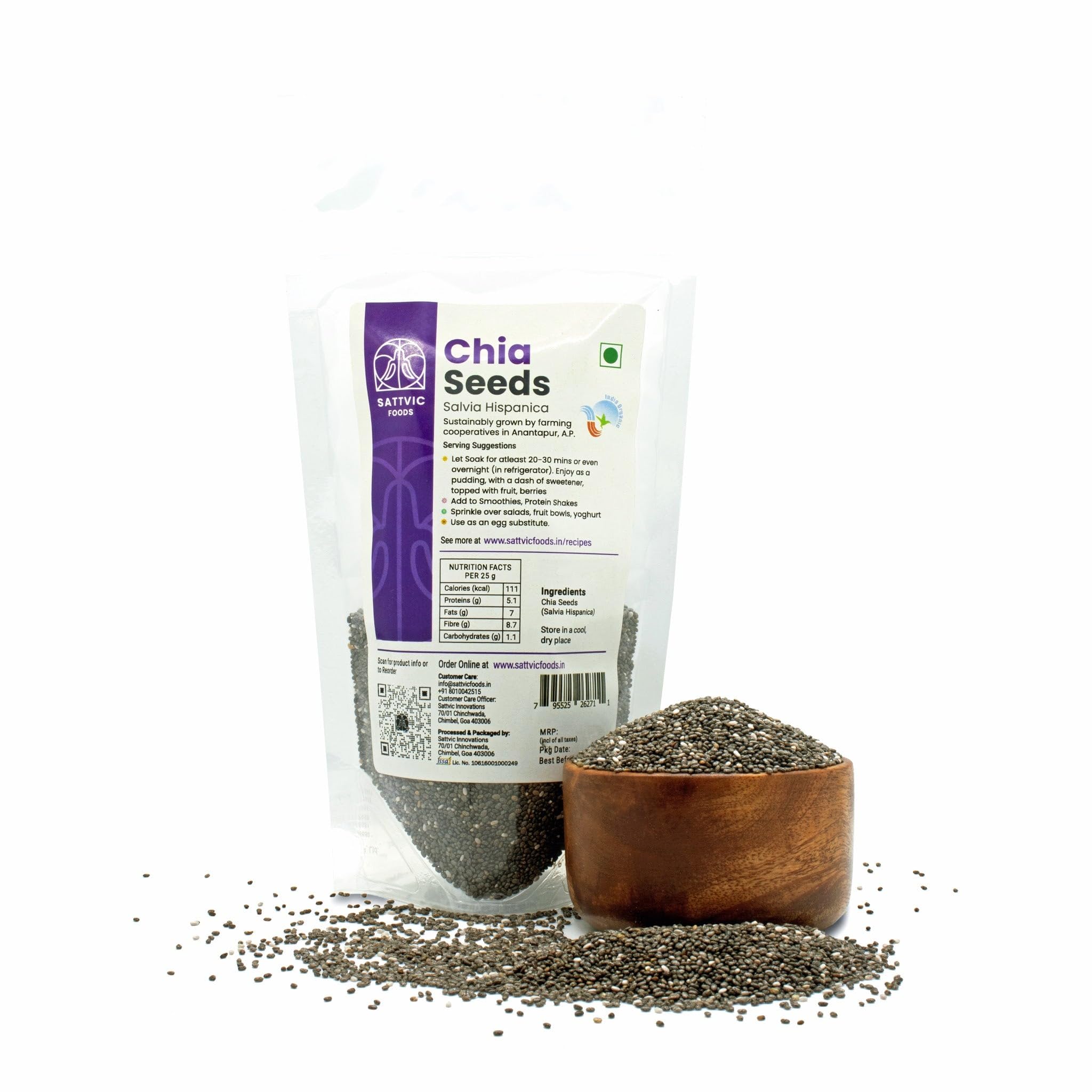 Sattvic Foods Chia Seeds (100 g) Certified Organic Indian Origin (Salvia Hispanica) Nutrition Packed, Complete Protein, Good Source of Fibre | Use in Smoothies, Baking, Pudding (B01AUKT5SW) Amazon Price History, Amazon Price Tracker