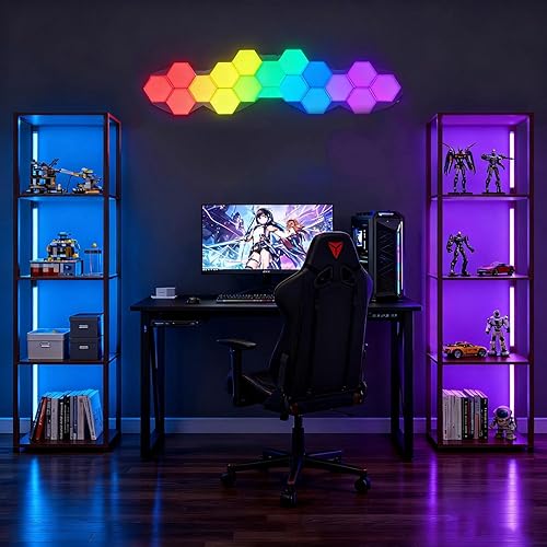 Miniatura 7 de Lámpara de pie LED con estantes, lámpara de estante con control remoto para dormitorio y sala de estar, lámparas de pie de exhibición de esquina con