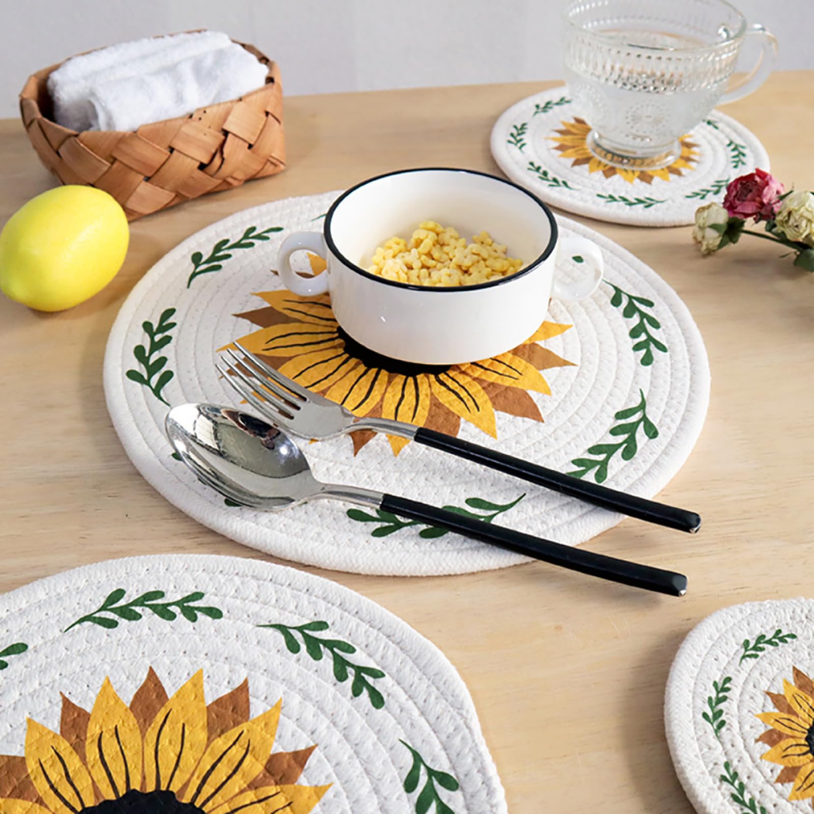 Décoration de Table, Sets de Table, Set de Table Rond à Motif Floral créatif Style champêtre