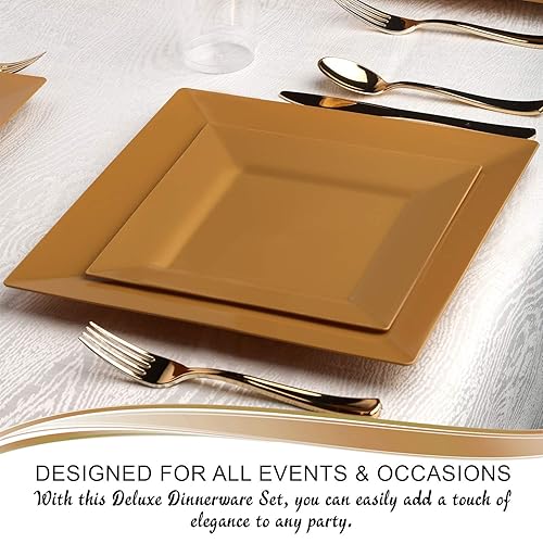 Miniatura 3 de Juego de vajilla de plástico desechable para 120 invitados, color blanco redondo elegante con platos llanos azules y dorados, platos de