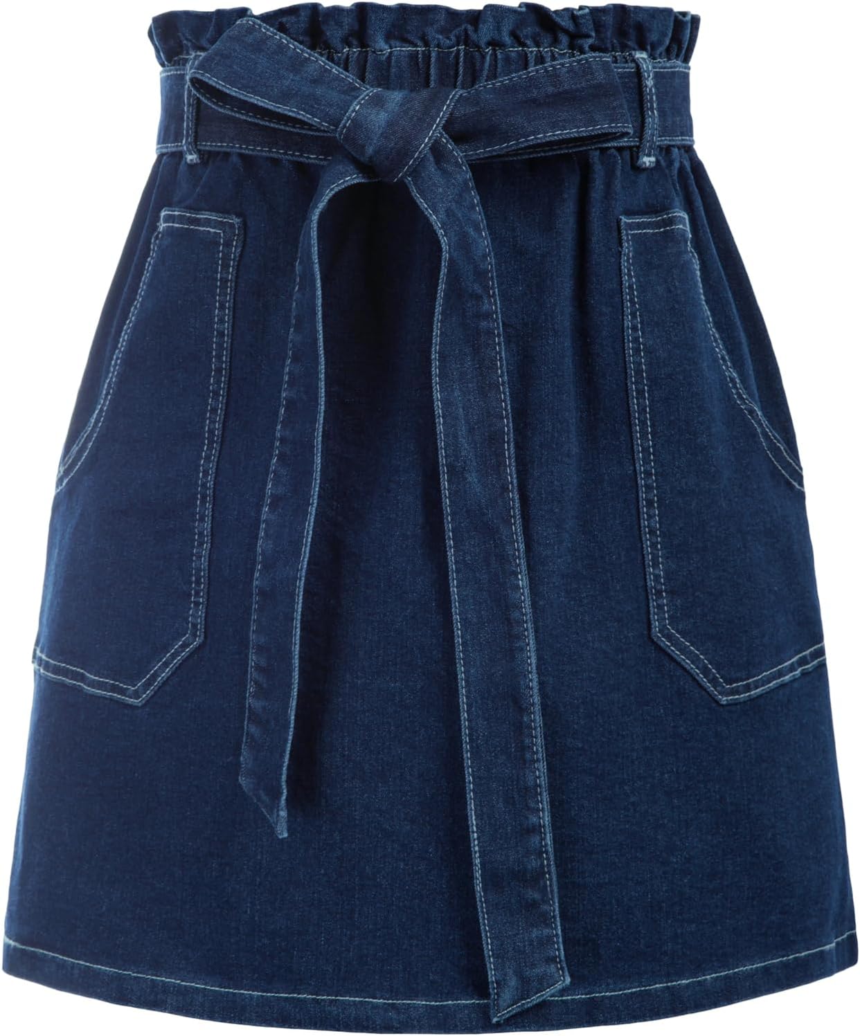 KANCY KOLE Women's Casual High Waist A Line Skirt Denim Skirt Elastic Waist Jean Short Skirt with Pockets