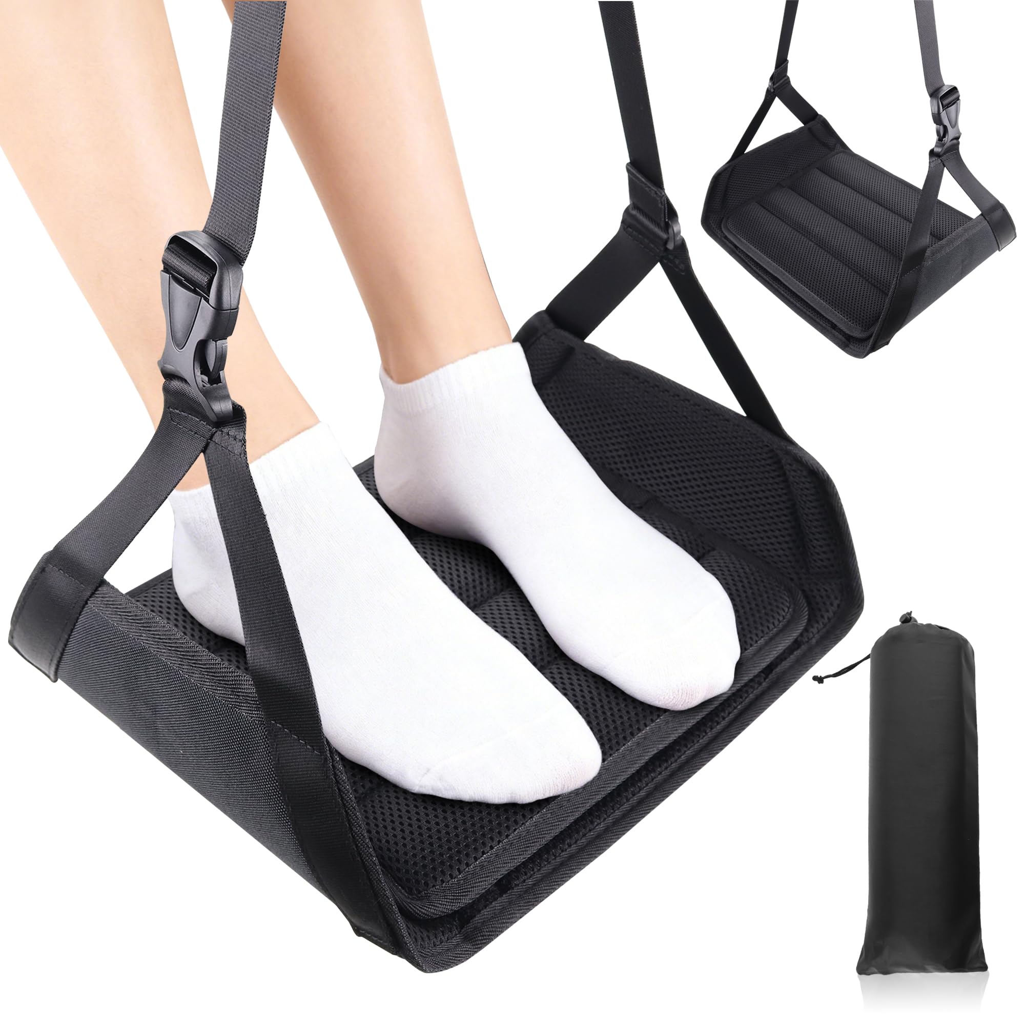Travel Foot Hammock, Memory Foam & Bamboo Support, Adjustable, Portable