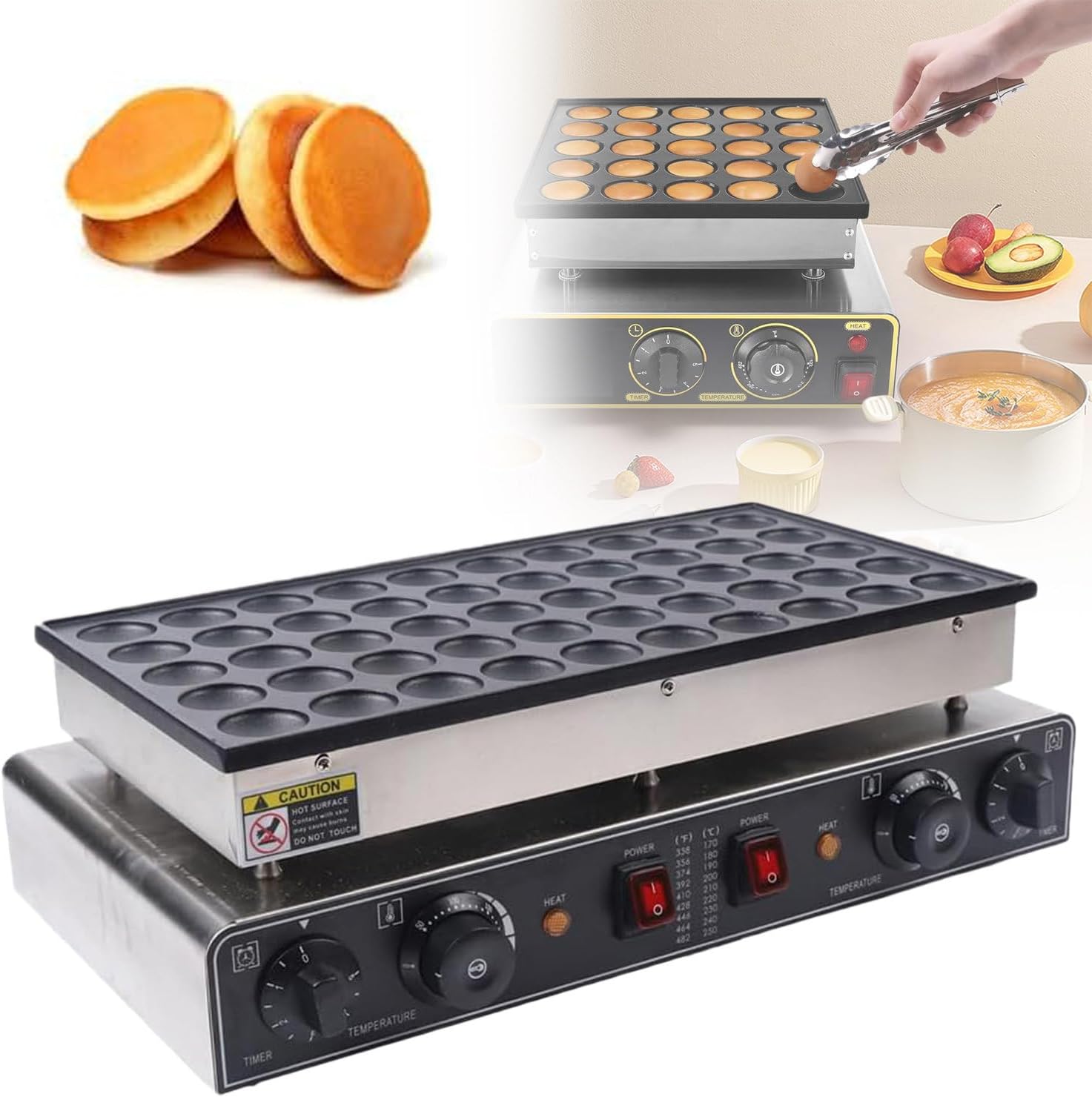 Mini Dutch Pancakes Maker Machine, Commercial Electric Waffle Machine Non-stick Dorayaki Maker Mini Pancakes Maker with 50-300℃ Temperature Timer Separate Control,36hole(50hole)