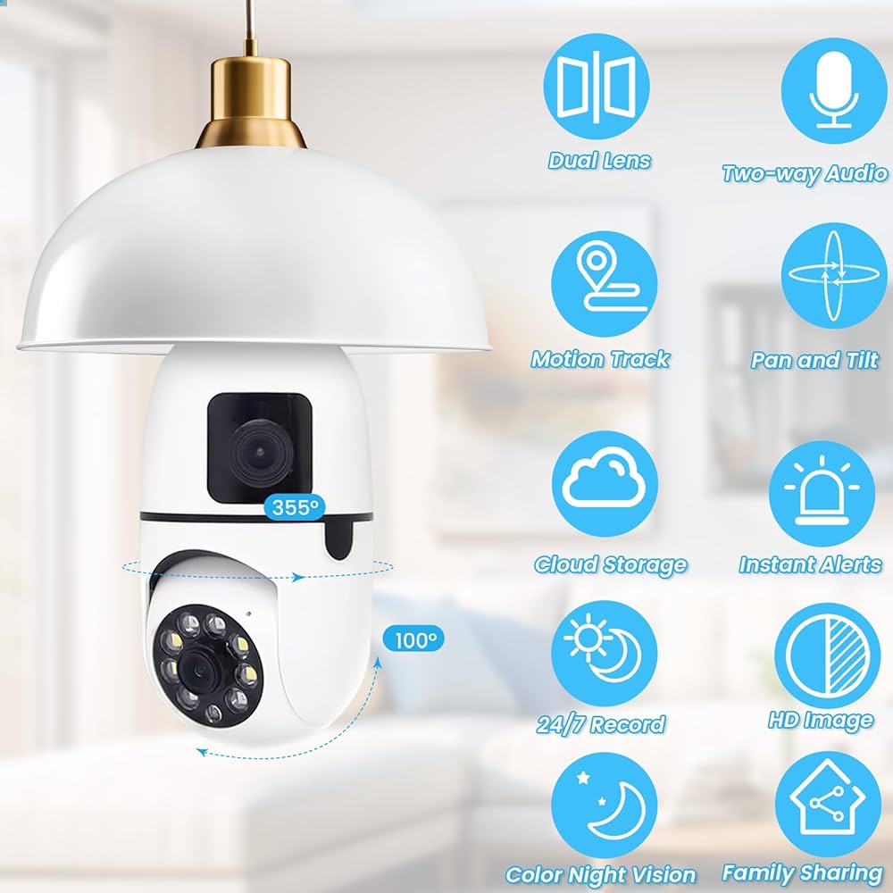 Light Bulb Security Camera Wireless, [6MP Dual Lens