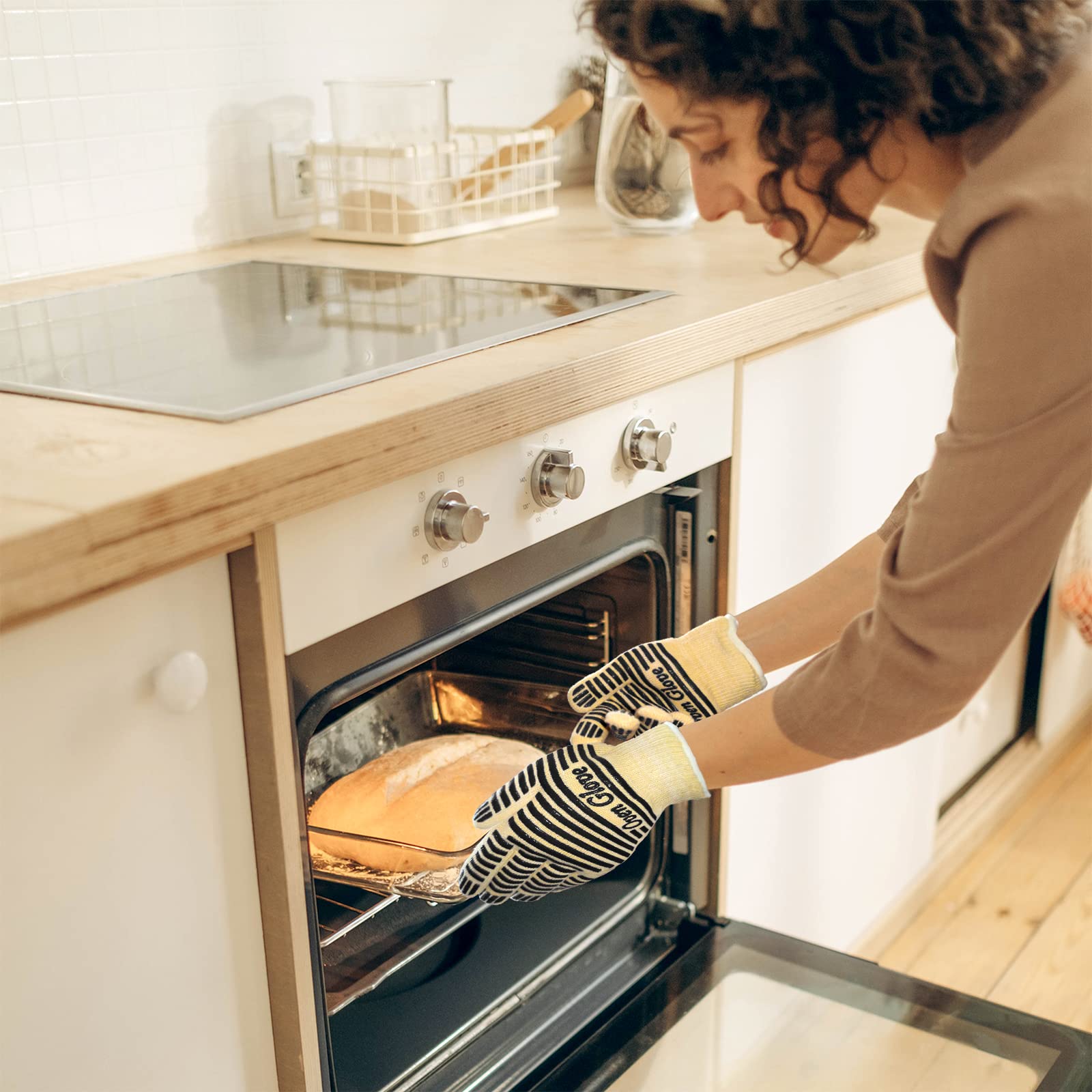 Guantes para horno, resistentes al calor, guantes de parrilla de 540 grados, guantes de silicona antideslizantes para horno con dedos, guantes de barbacoa para cocinar/cocina/hornear, paquete de 2 2