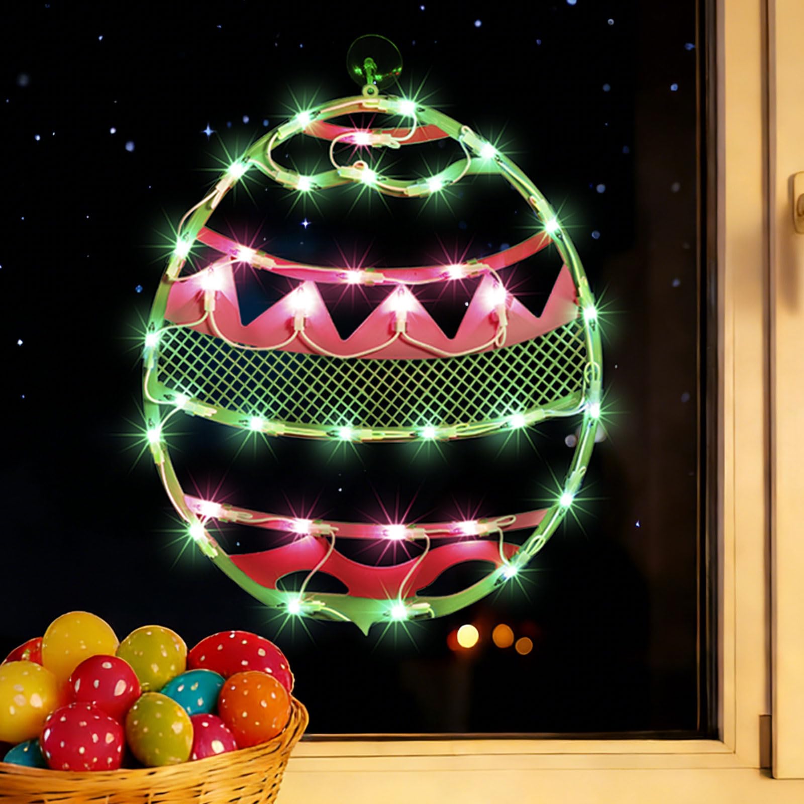 Uovo di Pasqua con 35 LED, 43,2 cm, verde illuminato, certificato UL, luce calda accogliente, espositore da finestra e ornamento da appendere, centrotavola, bella confezione regalo