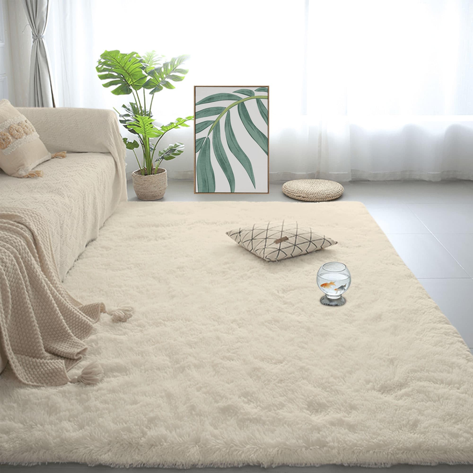 Hochflor Flauschig Teppich 120 x 260 cm Anti Rutsch Extra Wohnzimmer Teppic Hochwertiger für Schlafzimmer, Esszimmer Als Stilvoller Küchenteppich, Creme Farben