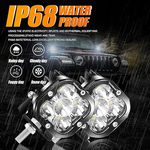 Miniatura 4 de Auxbeam 3 pulgadas 80W 9600LM LED Pods Spot Flood Combo Offroad Luces para Toyota 2012 ~ 2022 Tacoma, 2010 ~ 2022 4Runner, 2014 ~ 2022 Tundra