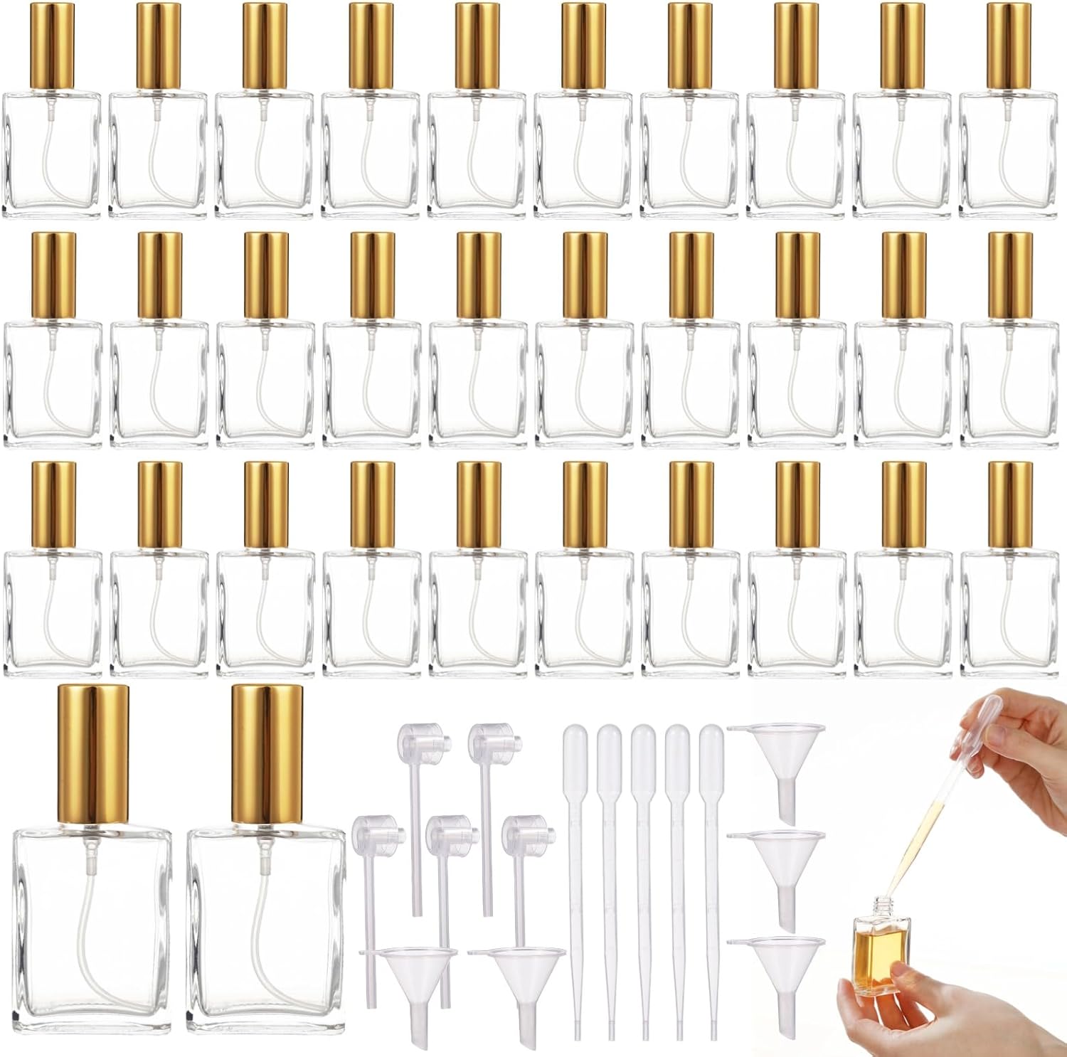 32 Pcs Glass Perfume Spray Bottles with 15 Dispensing Tools, 15 ml Mini Refillable Perfume Atomizer Bottle, Travel Perfume Bottle, 1.4 x 3.1 in