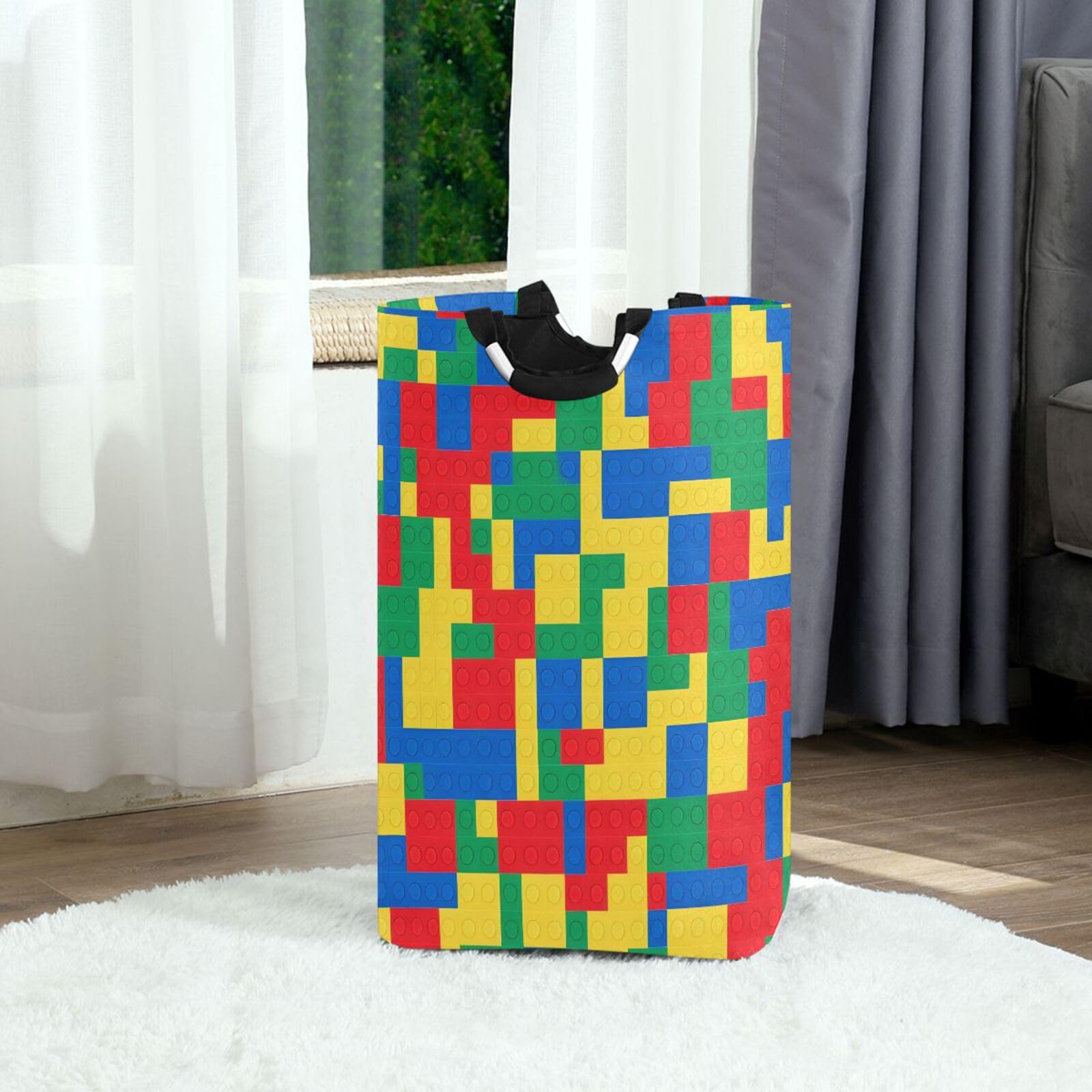 Jihqo Laundry Hamper Basket Building Blocks Collapsible Nursery Storage Bin Waterproof Clothing Baskets for Home Bedroom Bathroom Washing Room