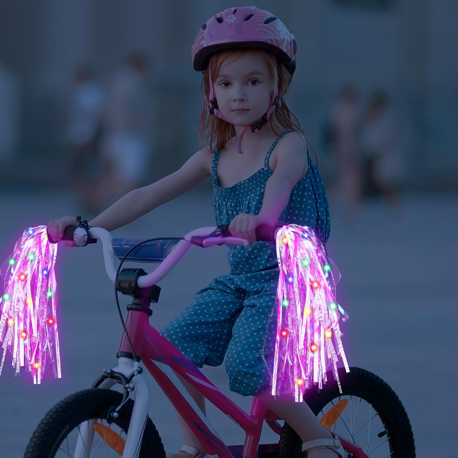 4 piezas de luces LED para bicicleta, borlas, manillar de bicicleta para niños, accesorios iluminados con borlas para niñas y niños 3
