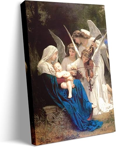 Póster de Madonna y los ángeles del niño jugando con imagen de la Virgen María, pintura santa de la bendita madre católica, cristiana, religiosa, disponible en Yaxa El Salvador