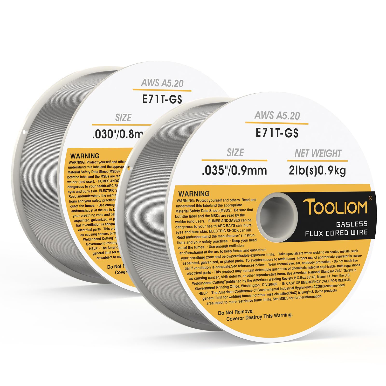 TOOLIOM E71T-GS 0.76.2 cm+0.88.9 cm alambre de soldadura de núcleo de flujo sin gas 0.9 kg | Solda acero al carbono en todas las posiciones, mínimo salpicaduras, fácil eliminación de escoria