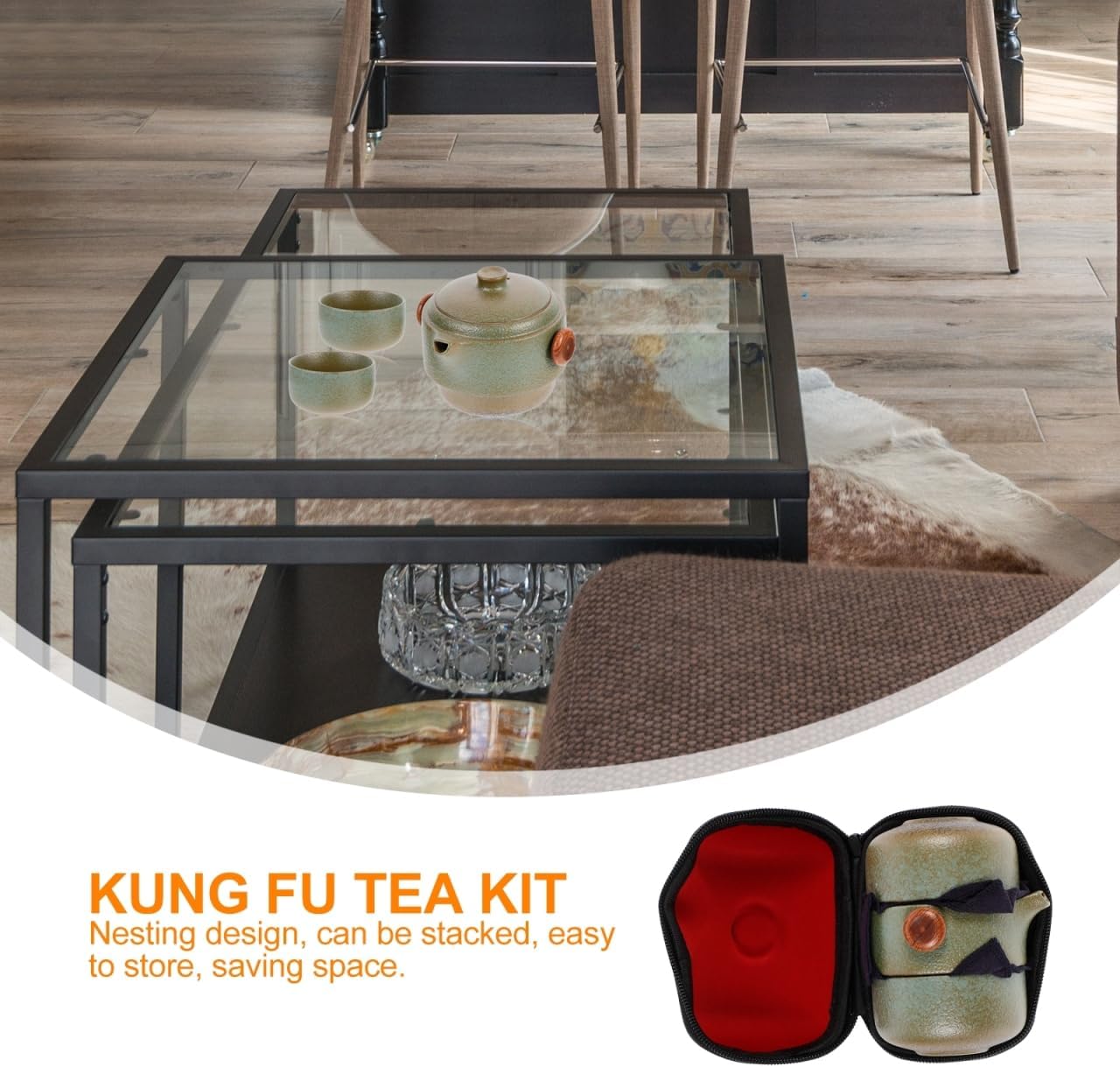 Mobestech Portable Kung Fu Tea Set Ceramic Teapot 2 Cups Travel-Friendly Design for Home and Outdoor Use Includes Black Pottery Teapot and Cups image 4