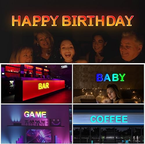 Miniatura 6 de nencoo Letras de luces LED de marquesina con control de aplicación, letras iluminadas, sincronización de música, luz nocturna que cambia de color,