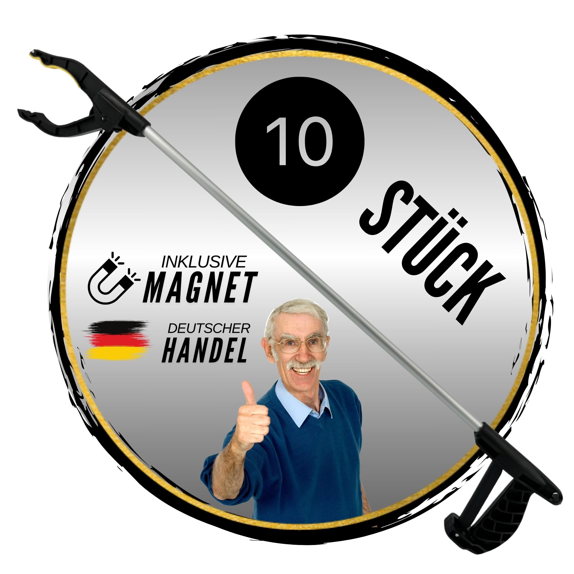 TronicXL 10 Stück Müllzange Greifzange mit Magnet I Greifhilfe Metall Greifer Picking Aid für Senioren Müll Küche Alltagshelfer lang Aluminium